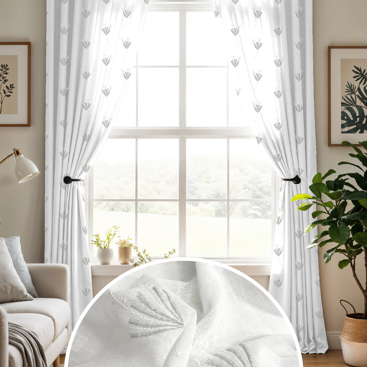 DAISY IVORY ROOM DARKENING EMBROIDERED SHEER CURTAIN
