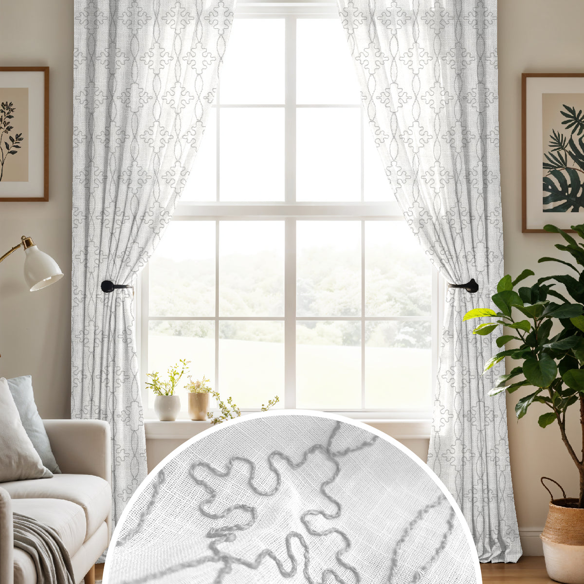 BLOOMY EMBROIDERY SHEER CURTAIN