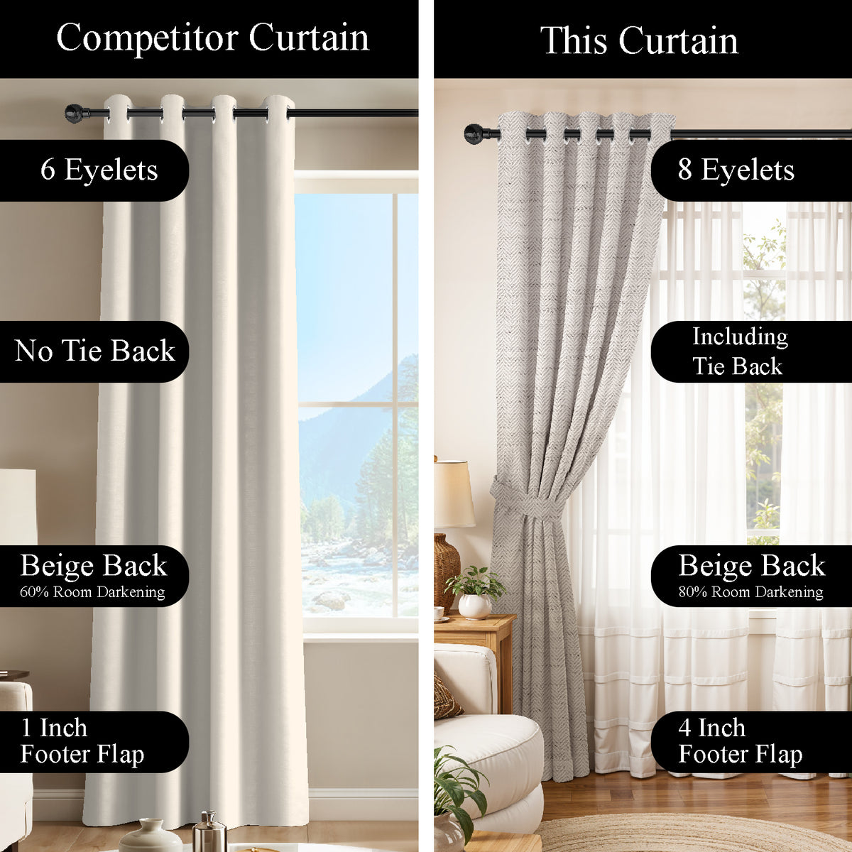 KIVORA BEIGE PRINTED ROOM DARKENING CURTAIN
