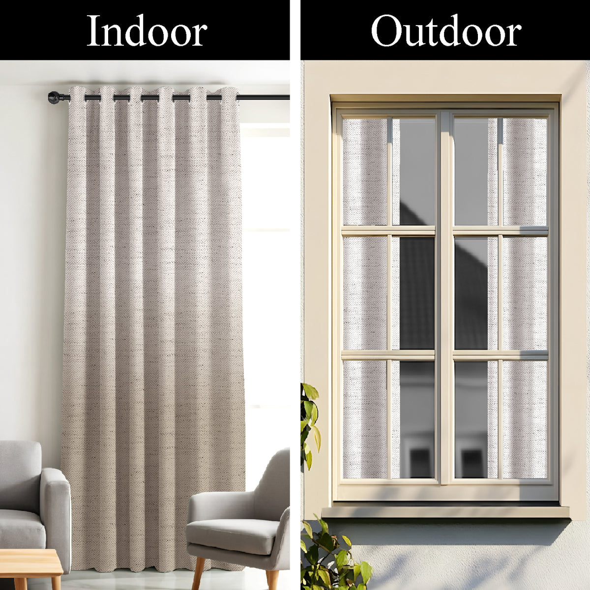 KIVORA BEIGE PRINTED ROOM DARKENING CURTAIN