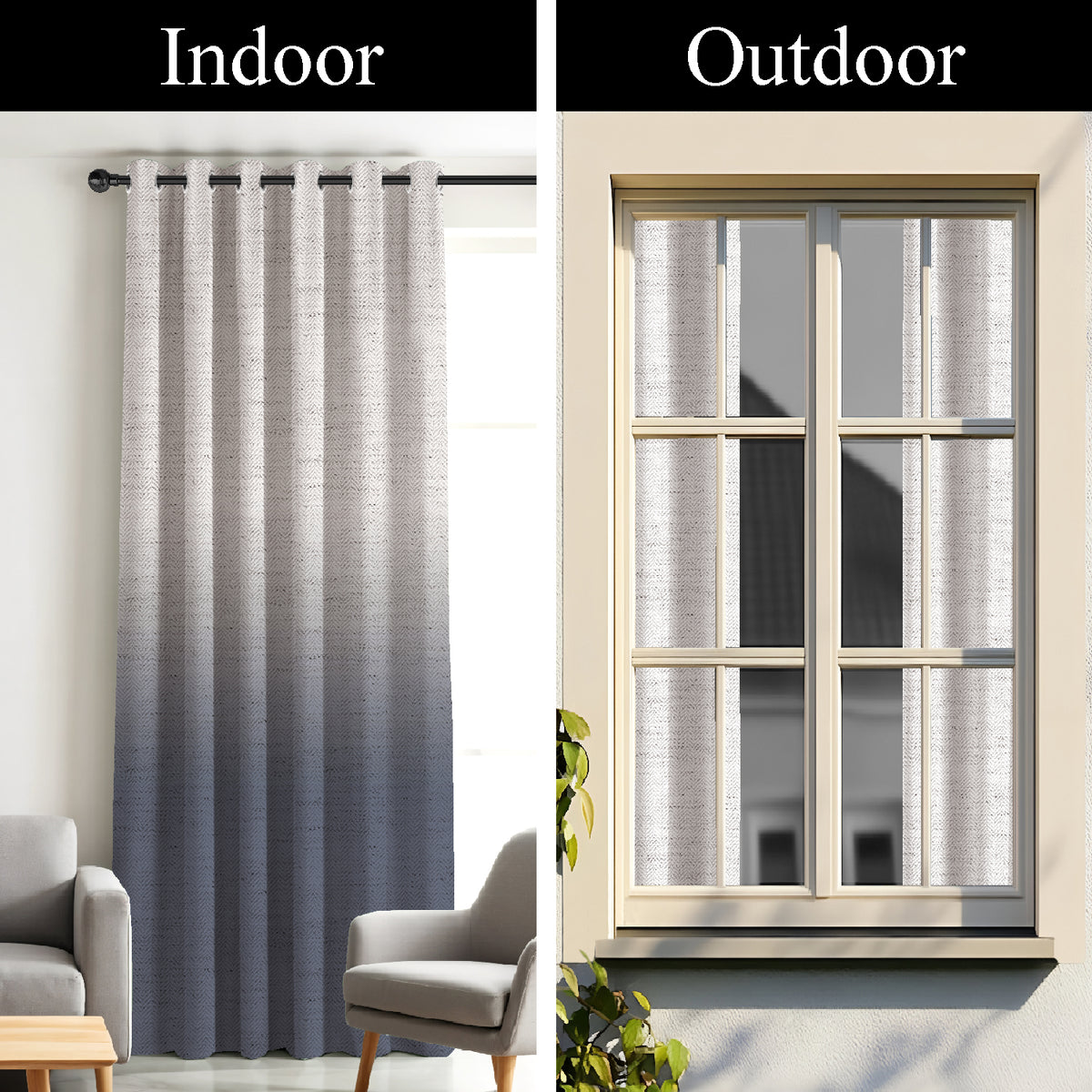 KIVORA STEEL BLUE PRINTED ROOM DARKENING CURTAIN