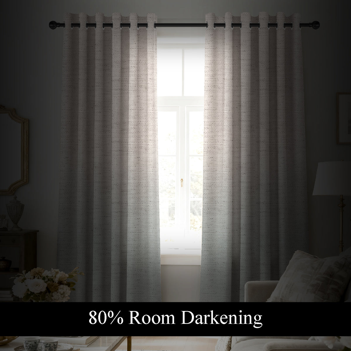 KIVORA SEA GREEN PRINTED ROOM DARKENING CURTAIN