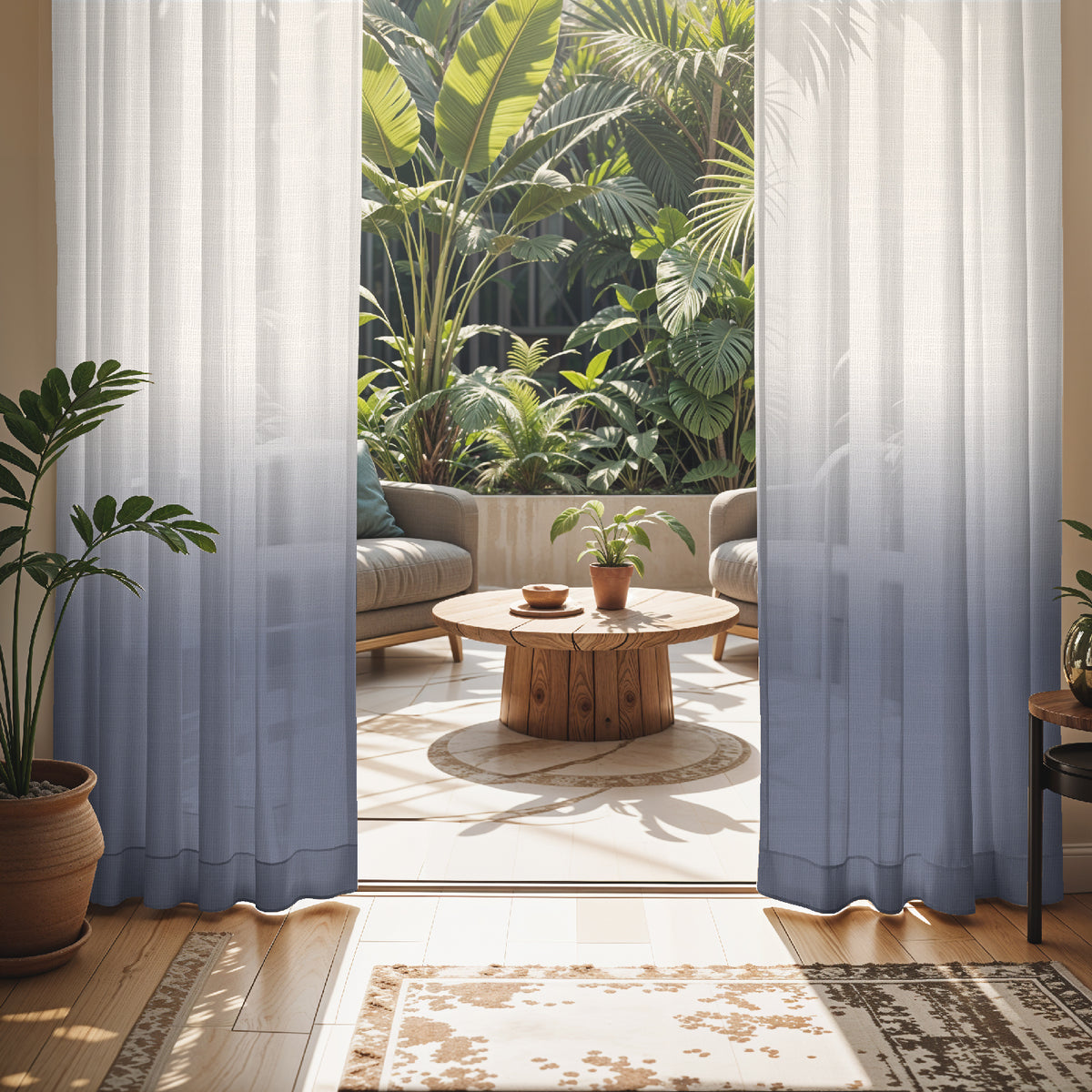 PEARL STEEL BLUE DIGITAL PRINTED SHEER CURTAIN