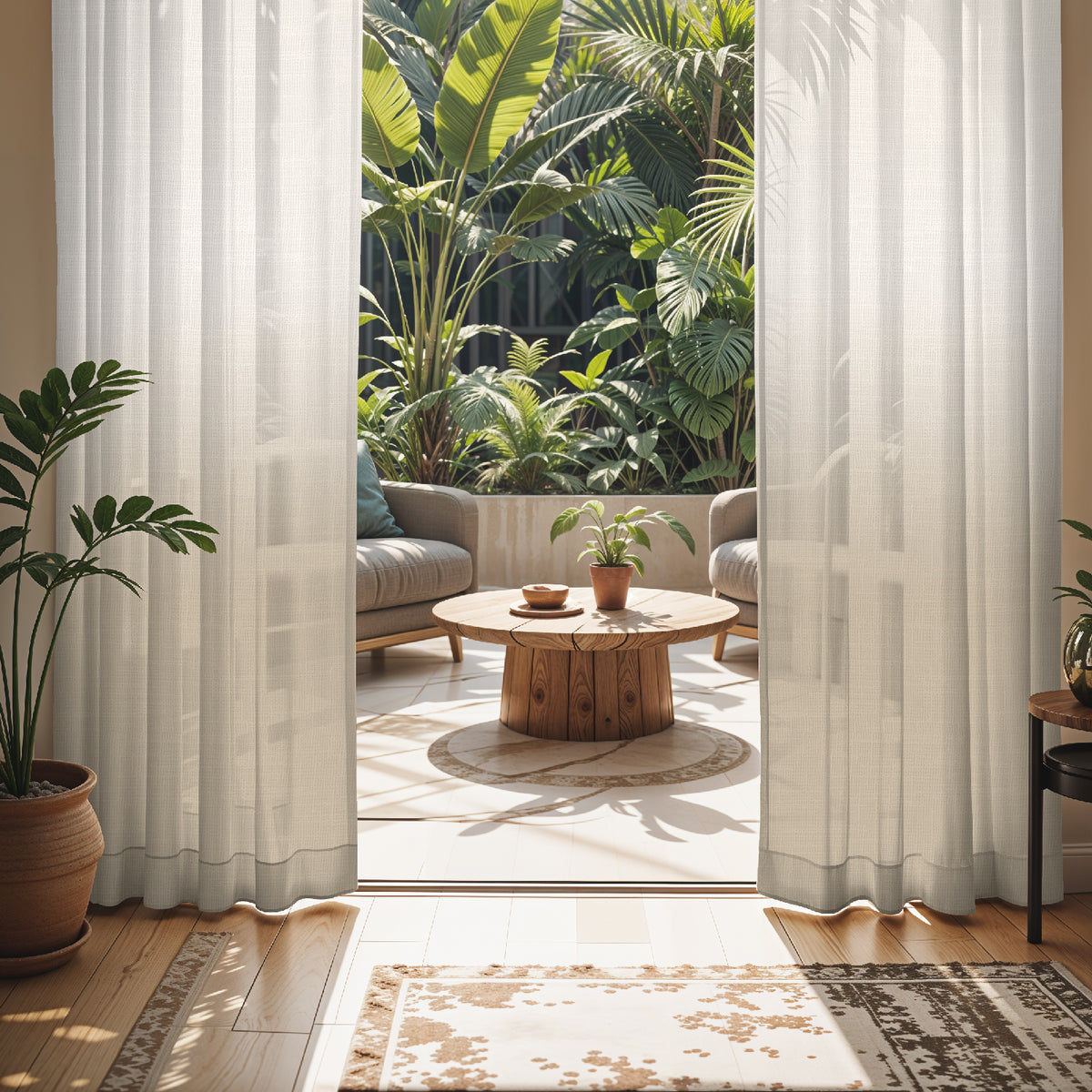 PEARL BEIGE DIGITAL PRINTED SHEER CURTAIN