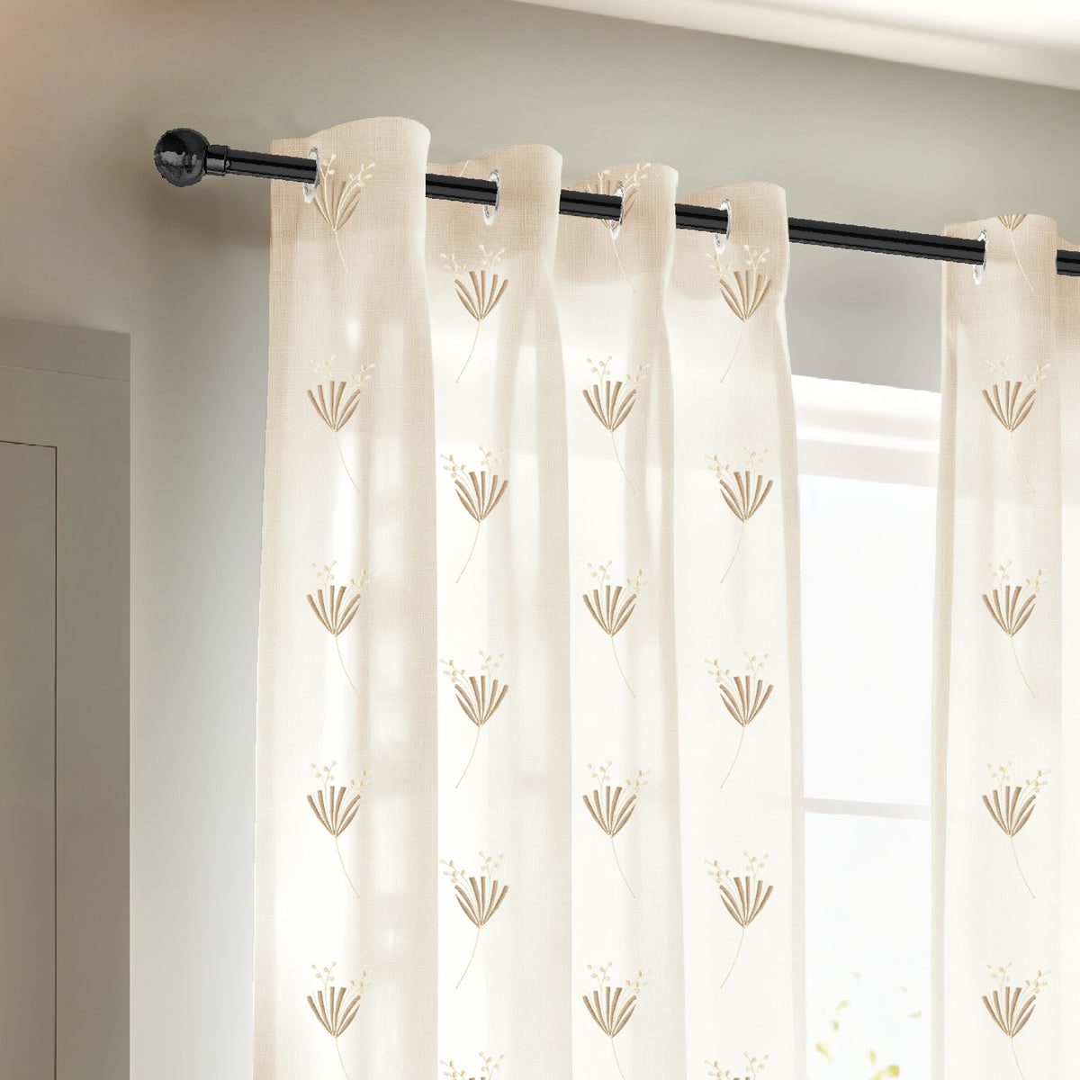 DAISY BEIGE  ROOM DARKENING EMBROIDERED SHEER CURTAIN