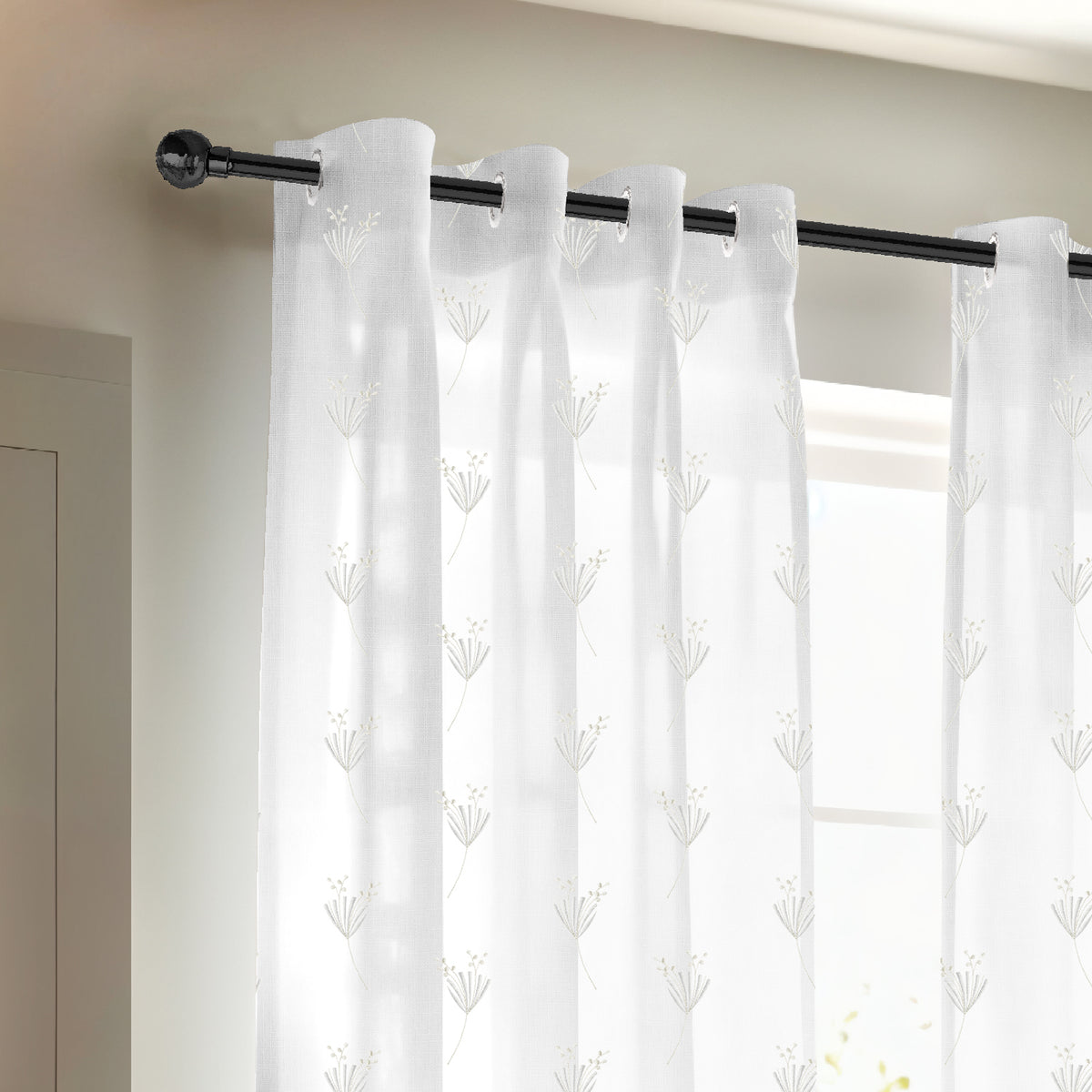 DAISY WHITE  ROOM DARKENING EMBROIDERED SHEER CURTAIN
