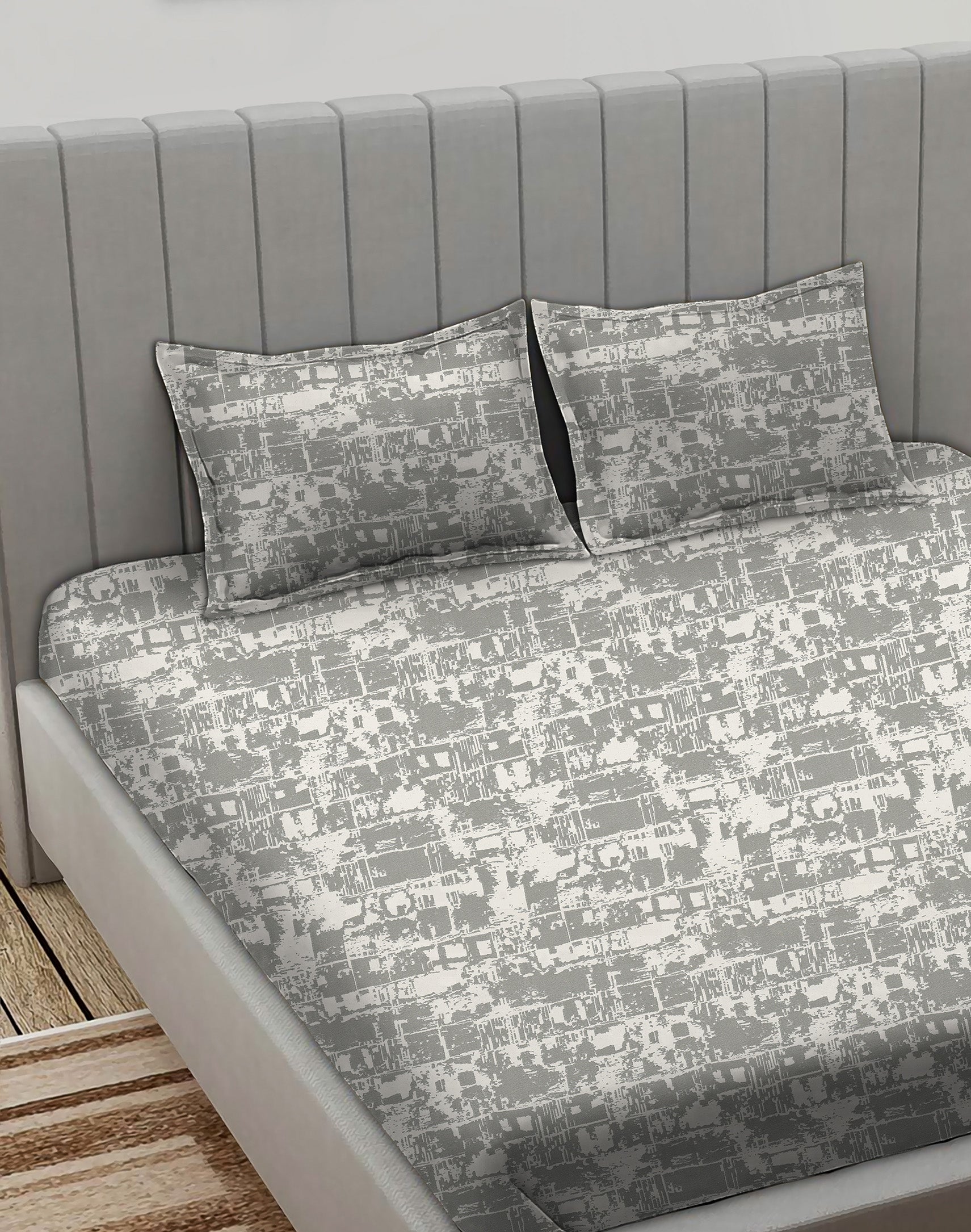 Leo  L-Grey Bedcover for Double Bed with 2 Pillow Covers King Size (104" X 90")