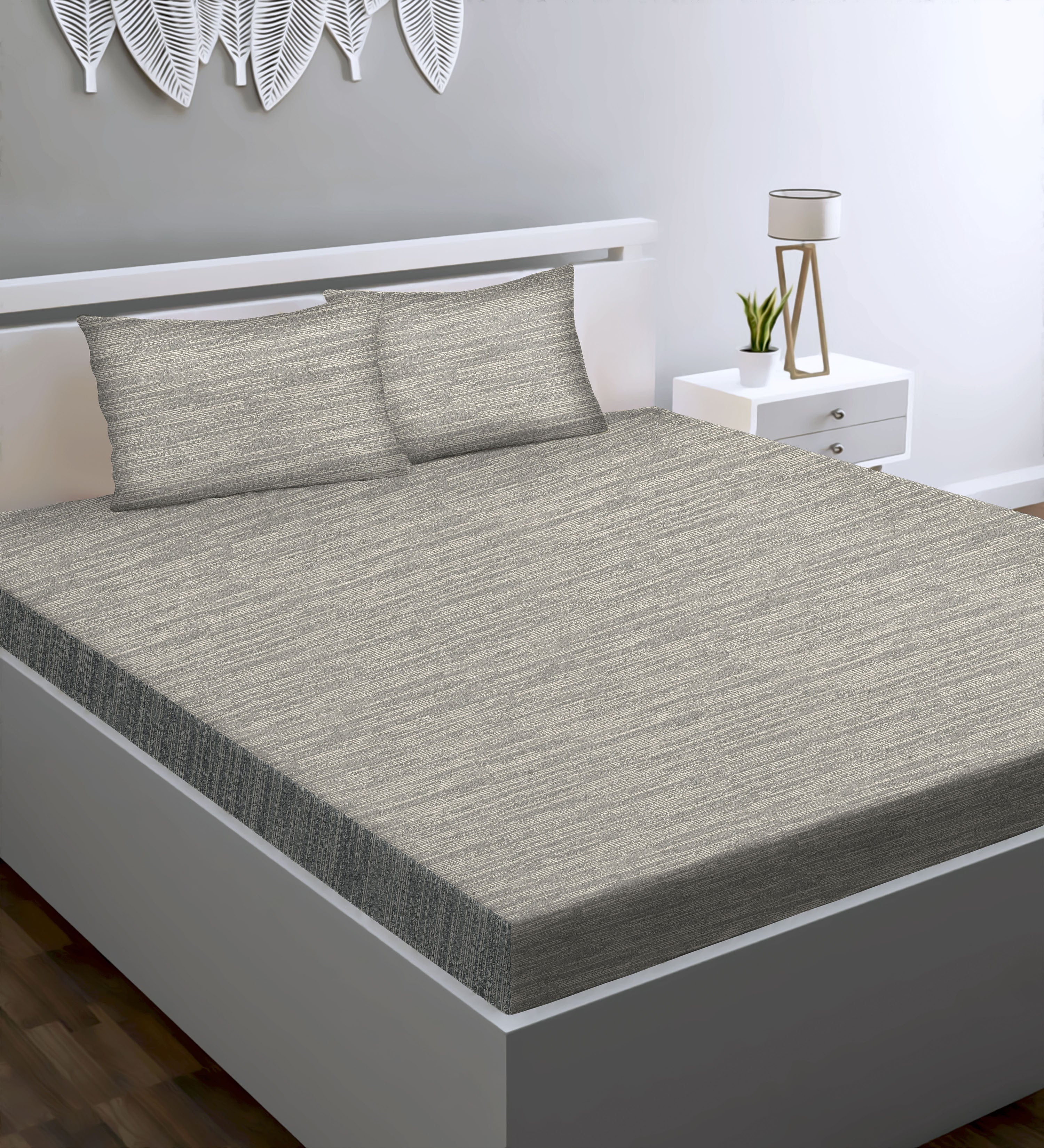 Petra  Tex Silver Bedcover for Double Bed with 2 PillowCovers King Size (104" X 90")