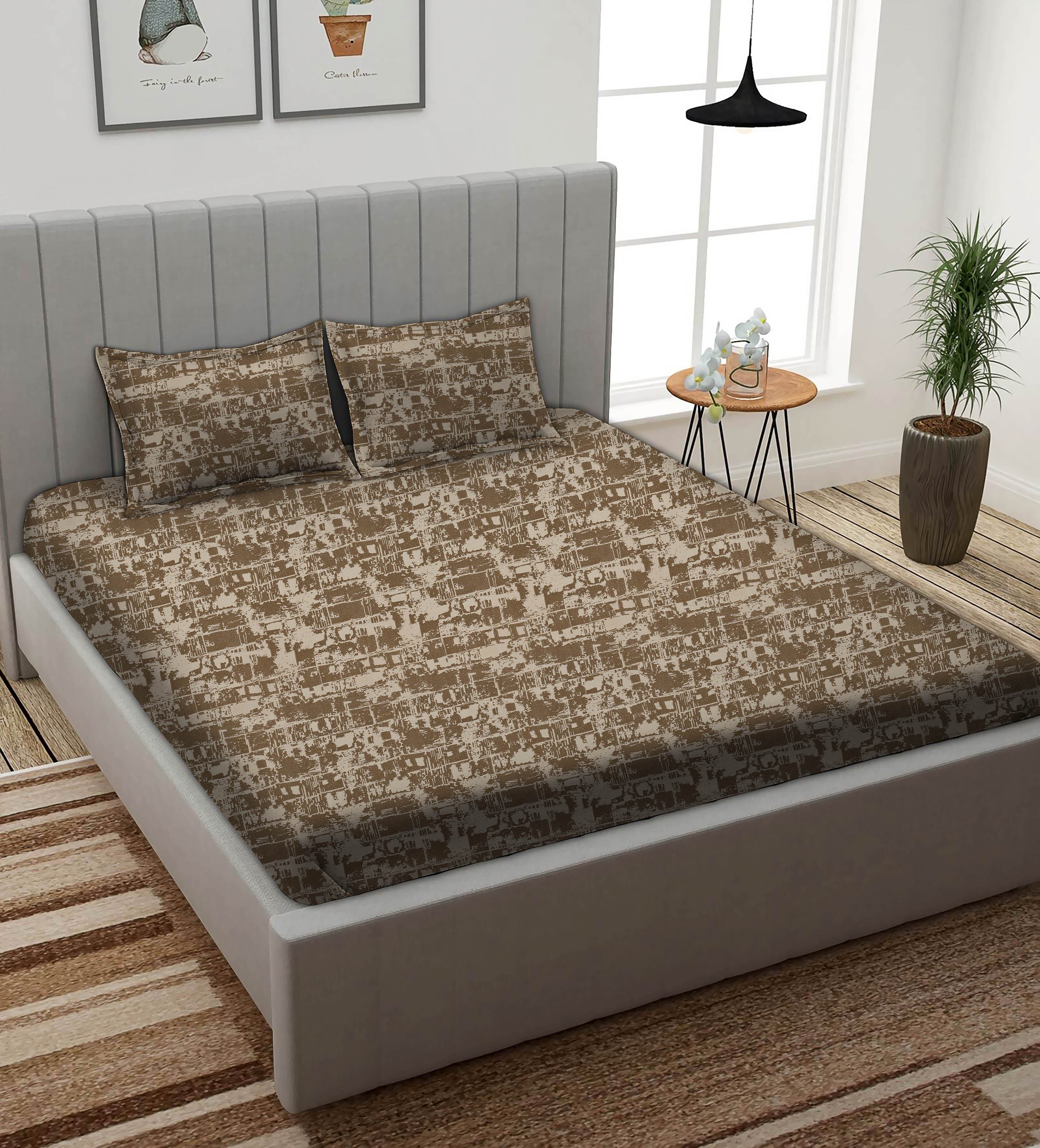Leo Coffee Bedcover for Double Bed with 2 PillowCovers King Size (104" X 90")