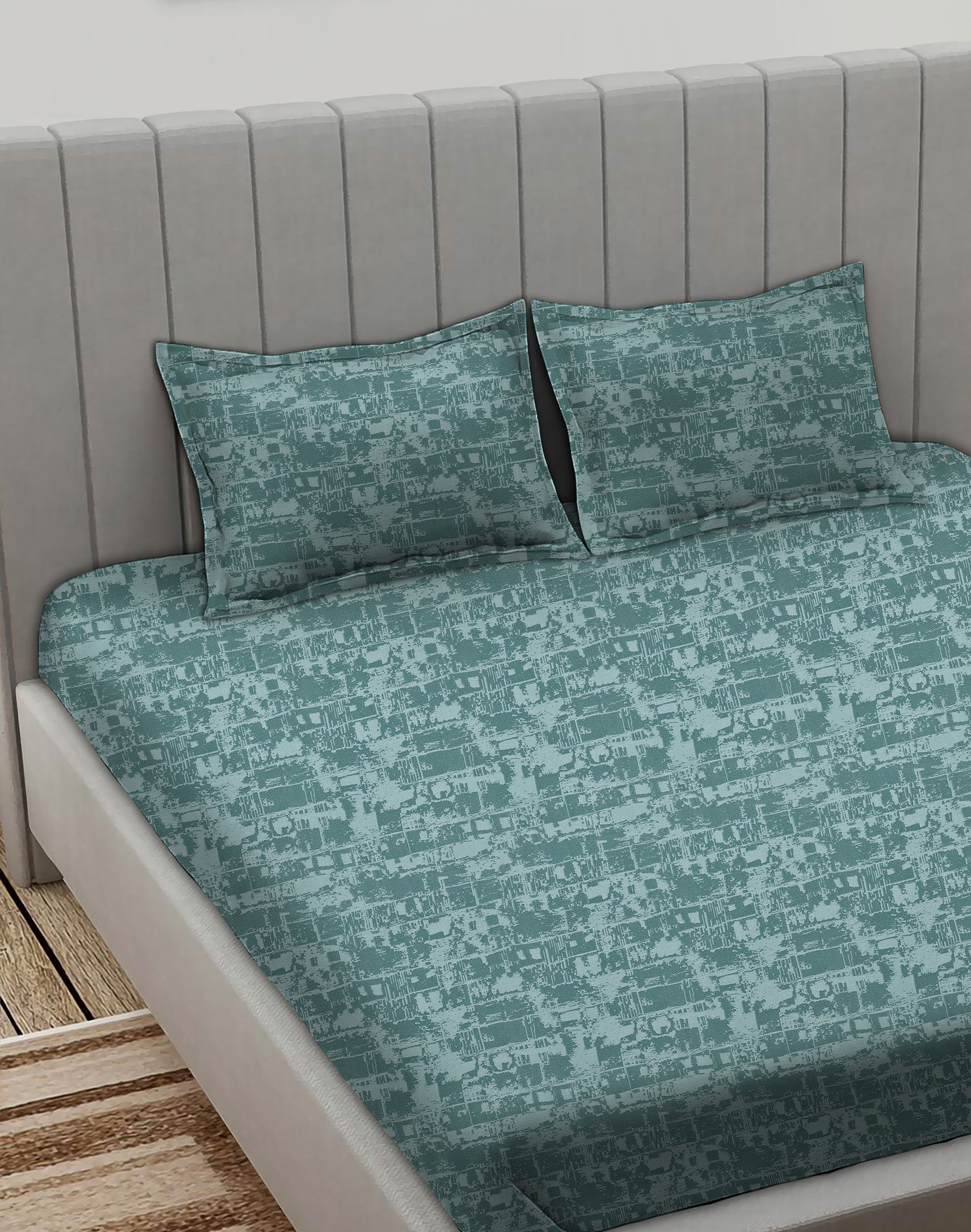 Leo DarkSea-Green Bedcover for Double Bed with 2 Pillow Covers King Size (104" X 90")