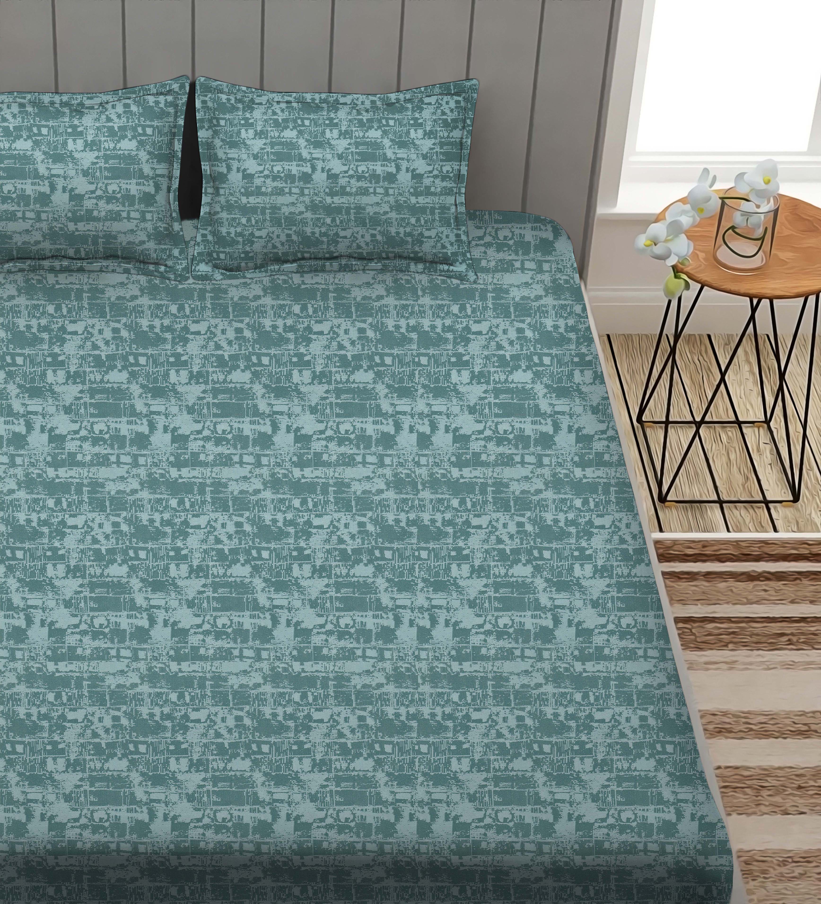 Leo DarkSea-Green Bedcover for Double Bed with 2 Pillow Covers King Size (104" X 90")