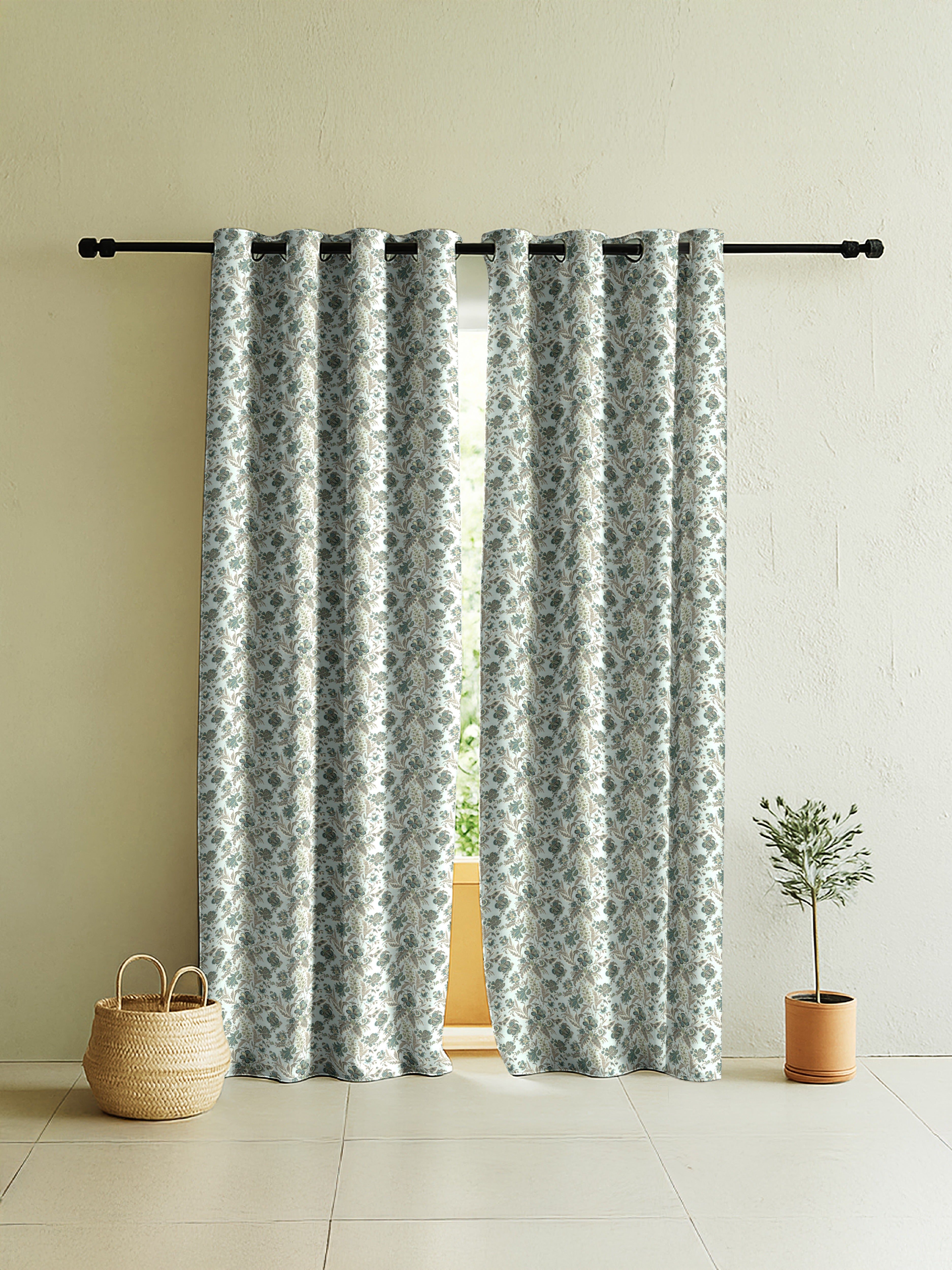 CALVIA MATTY GREEN PRINTED ROOM DARKENER CURTAIN