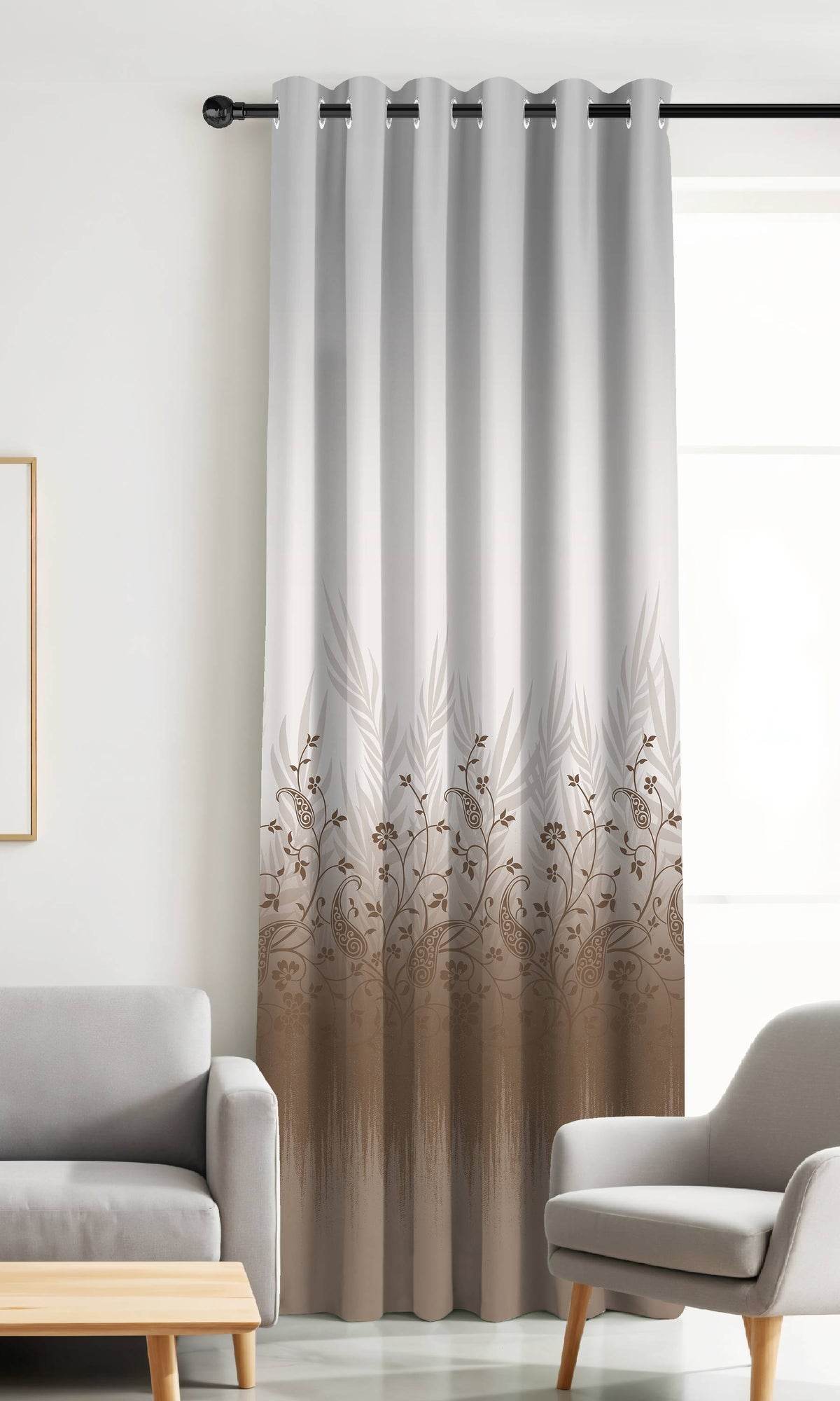 VINTORA BROWN PRINTED ROOM DARKENING CURTAIN