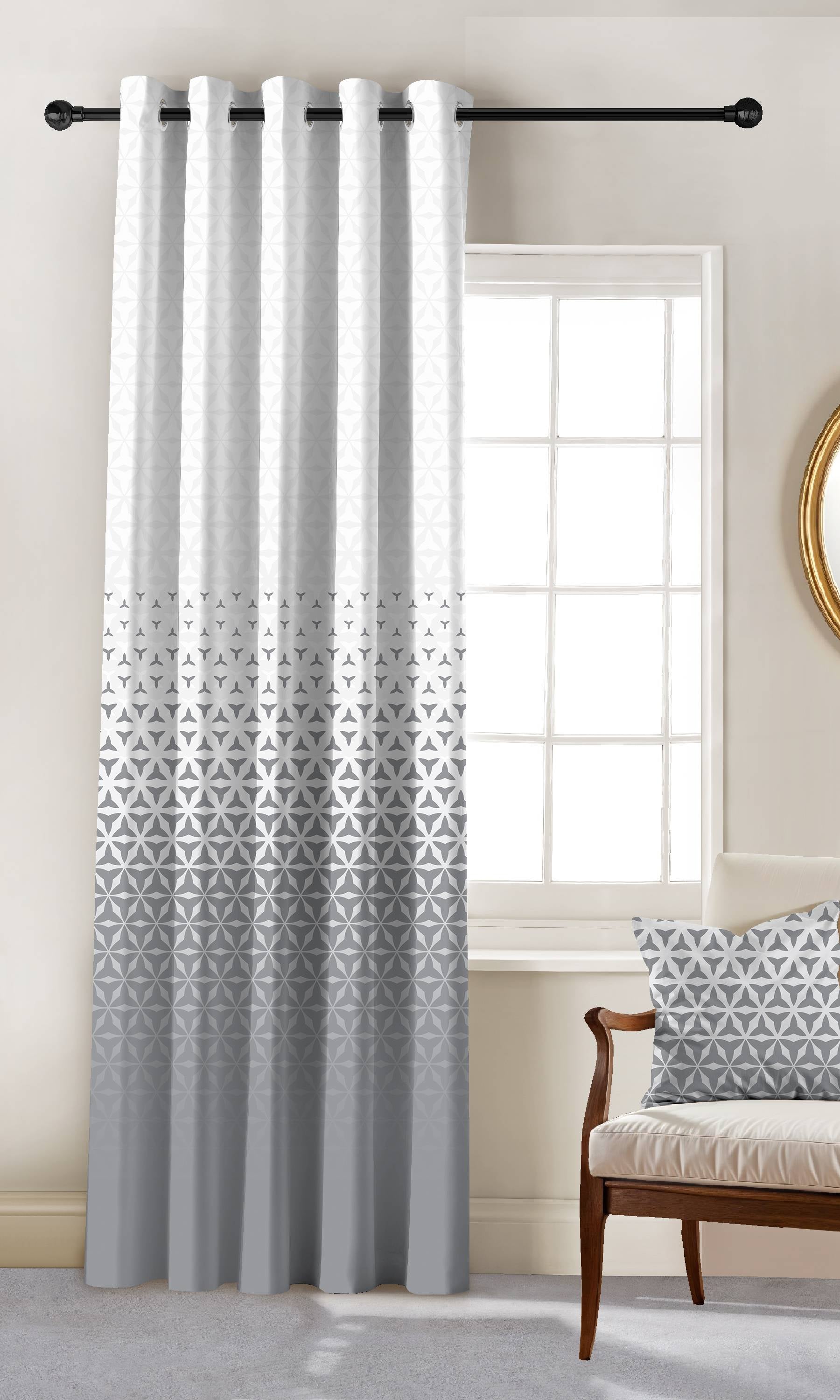 AURA GREY PRINTED ROOM DARKENING CURTAIN