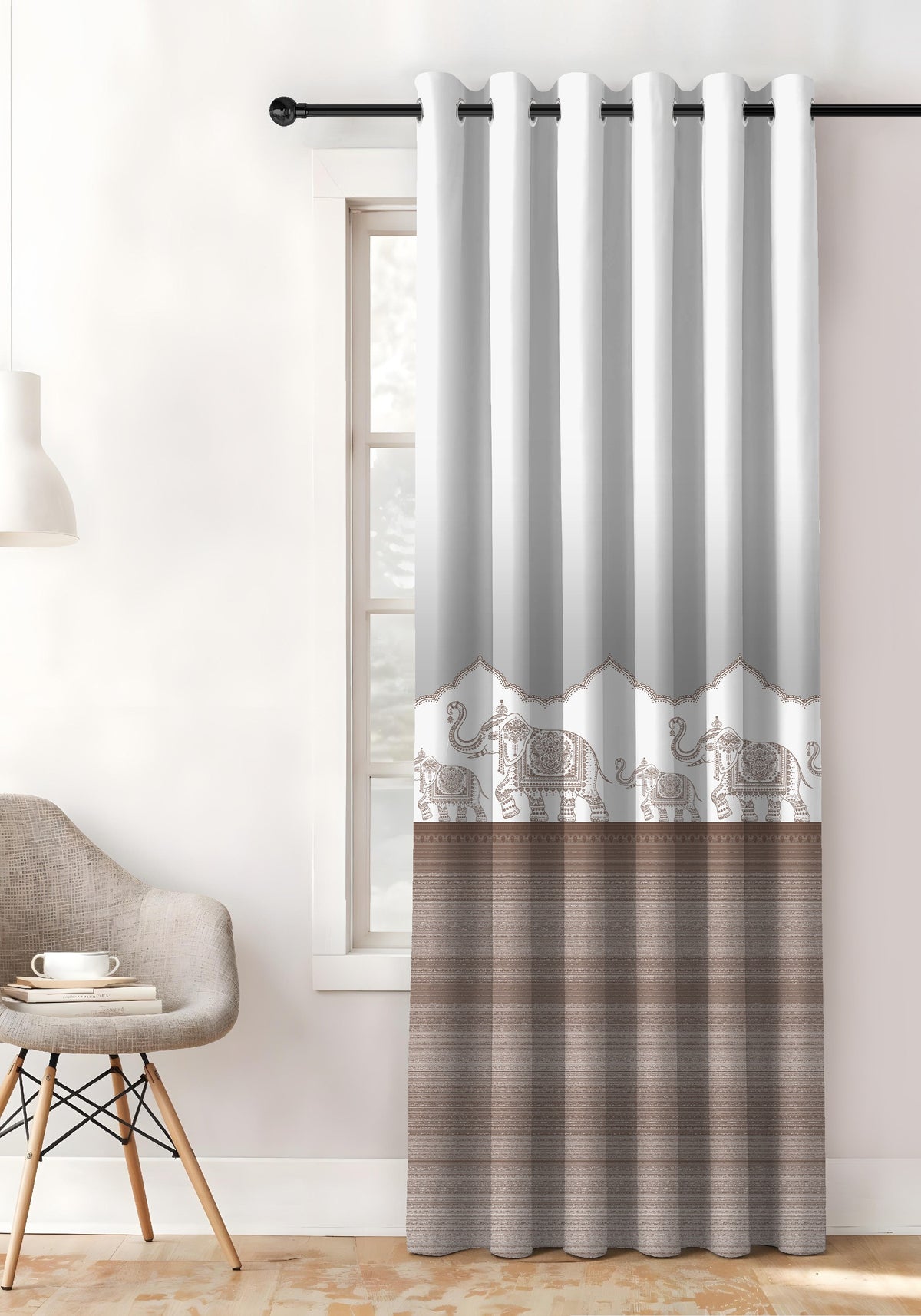 HERITAGE SOFT BROWN PRINTED ROOM DARKENING CURTAIN