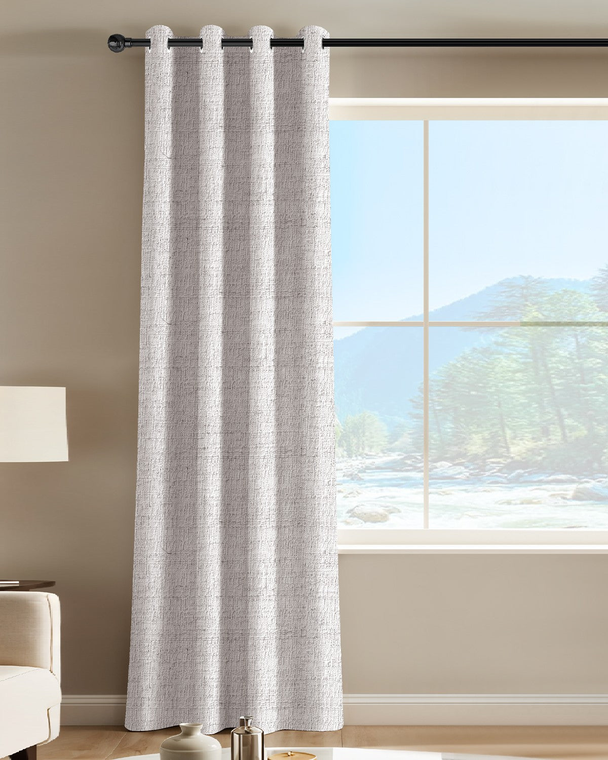 LINARA NATURAL WHITE PRINTED ROOM DARKENING CURTAIN