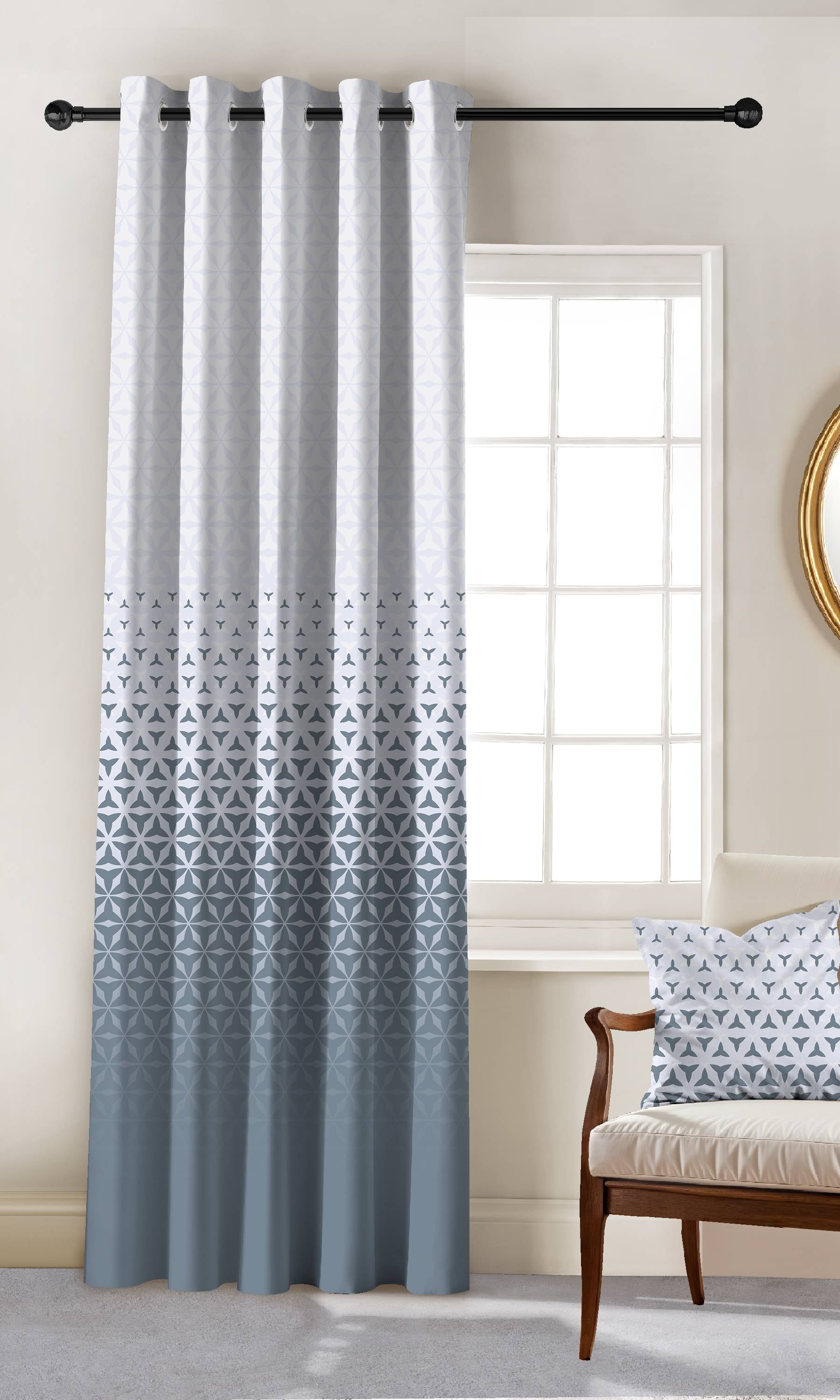 AURA BLUE PRINTED ROOM DARKENING CURTAIN