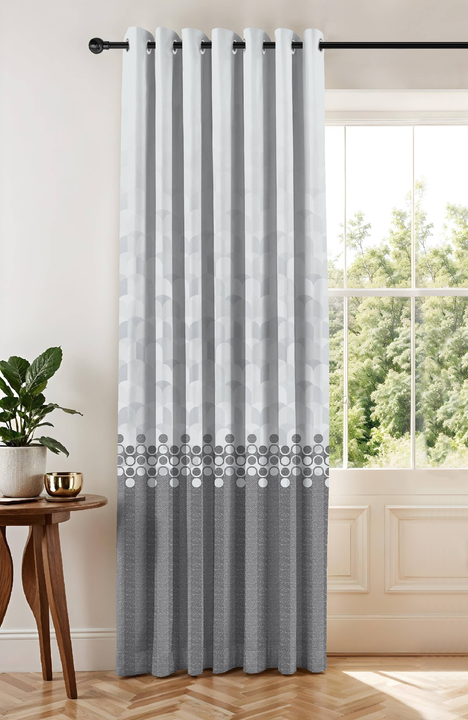 BLUSH GREY PRINTED ROOM DARKENING CURTAIN
