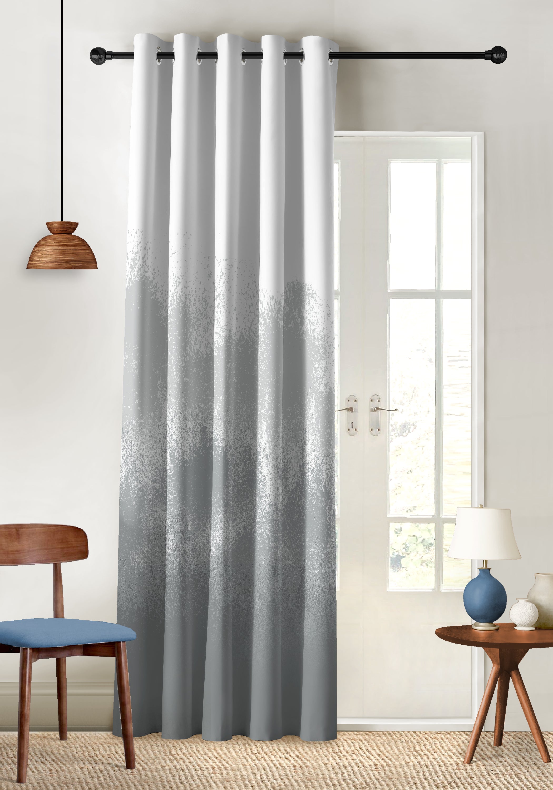 AUREX  COOL GREY PRINTED ROOM DARKENING CURTAIN