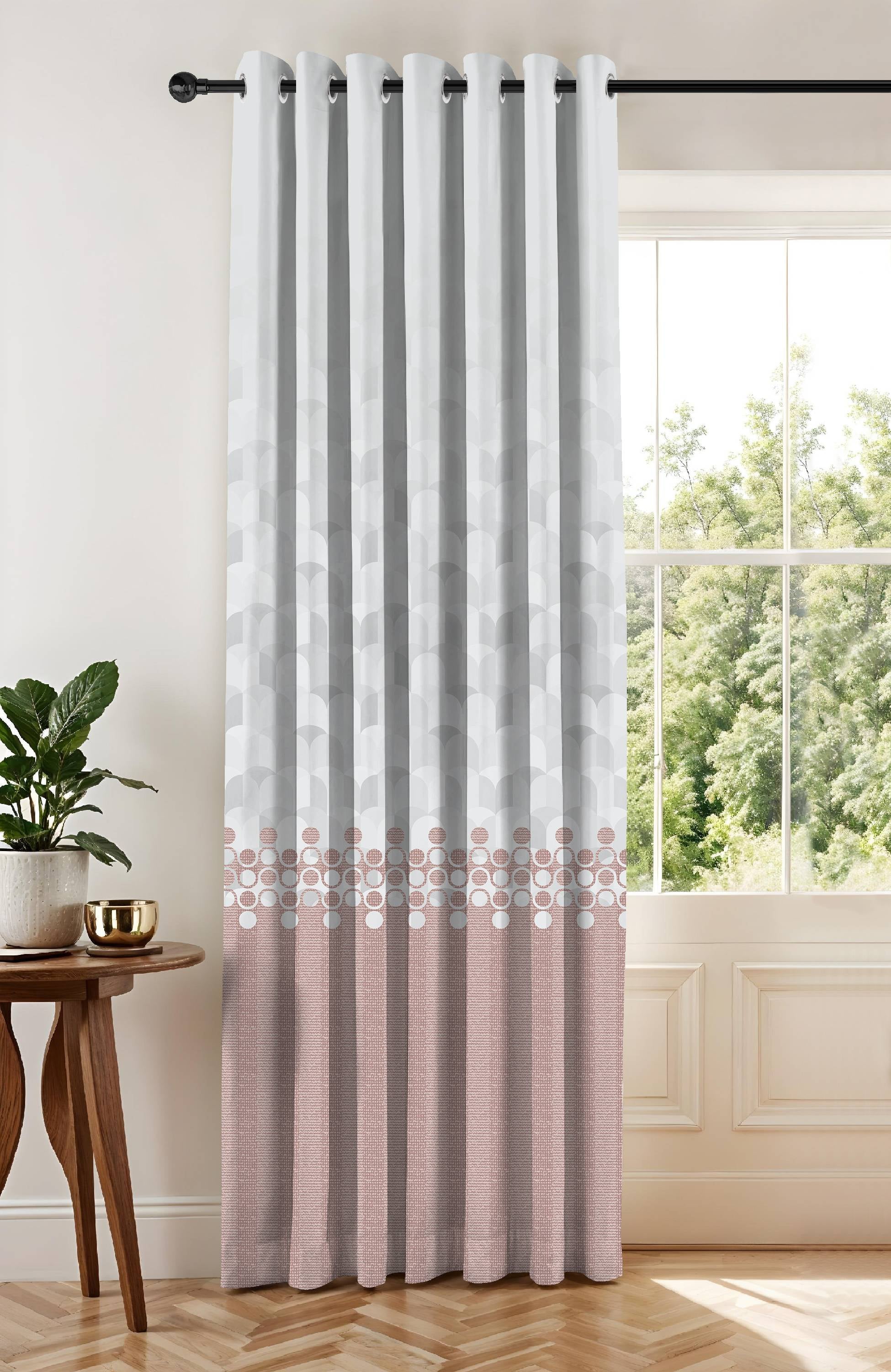 BLUSH PINK PRINTED ROOM DARKENING CURTAIN