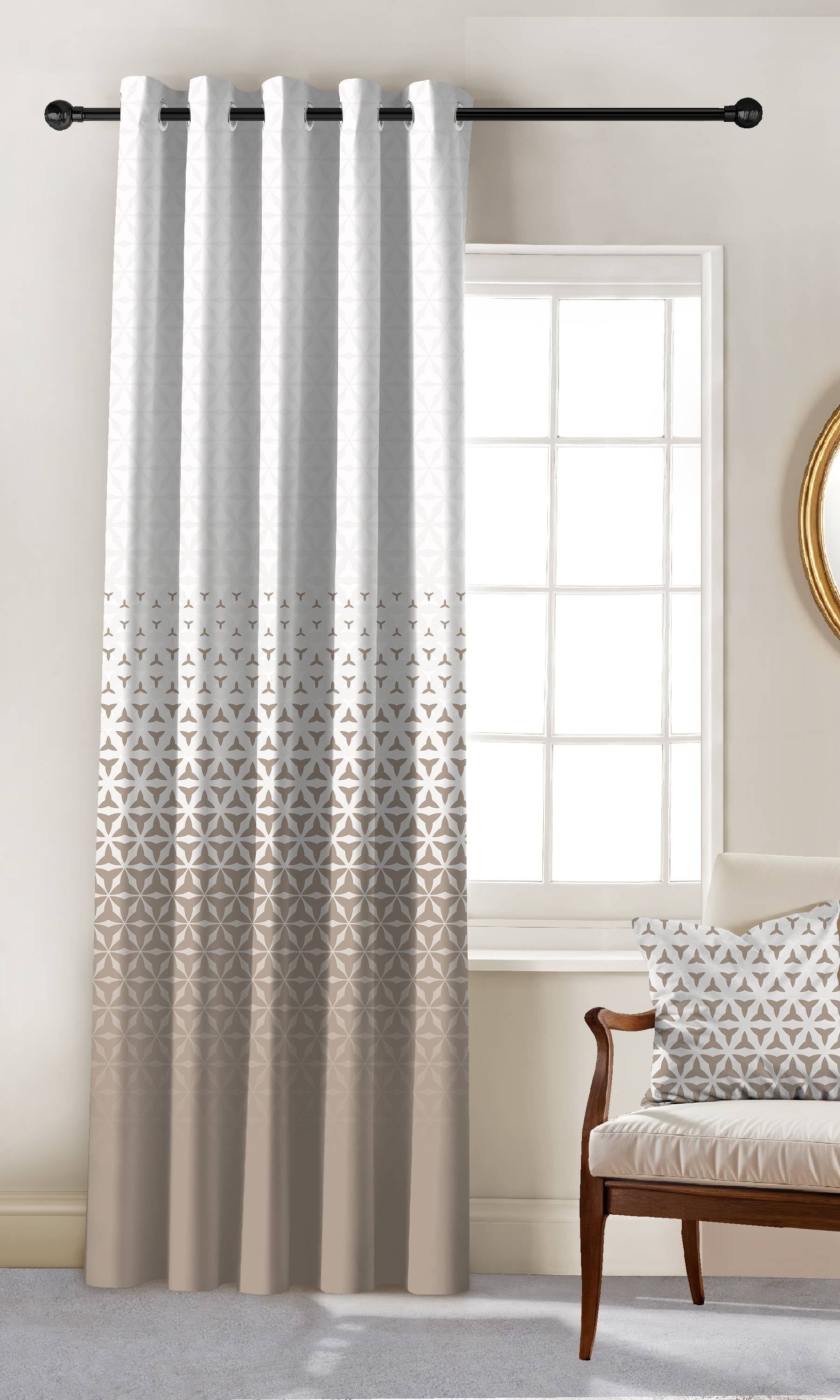 AURA BEIGE PRINTED ROOM DARKENING CURTAIN