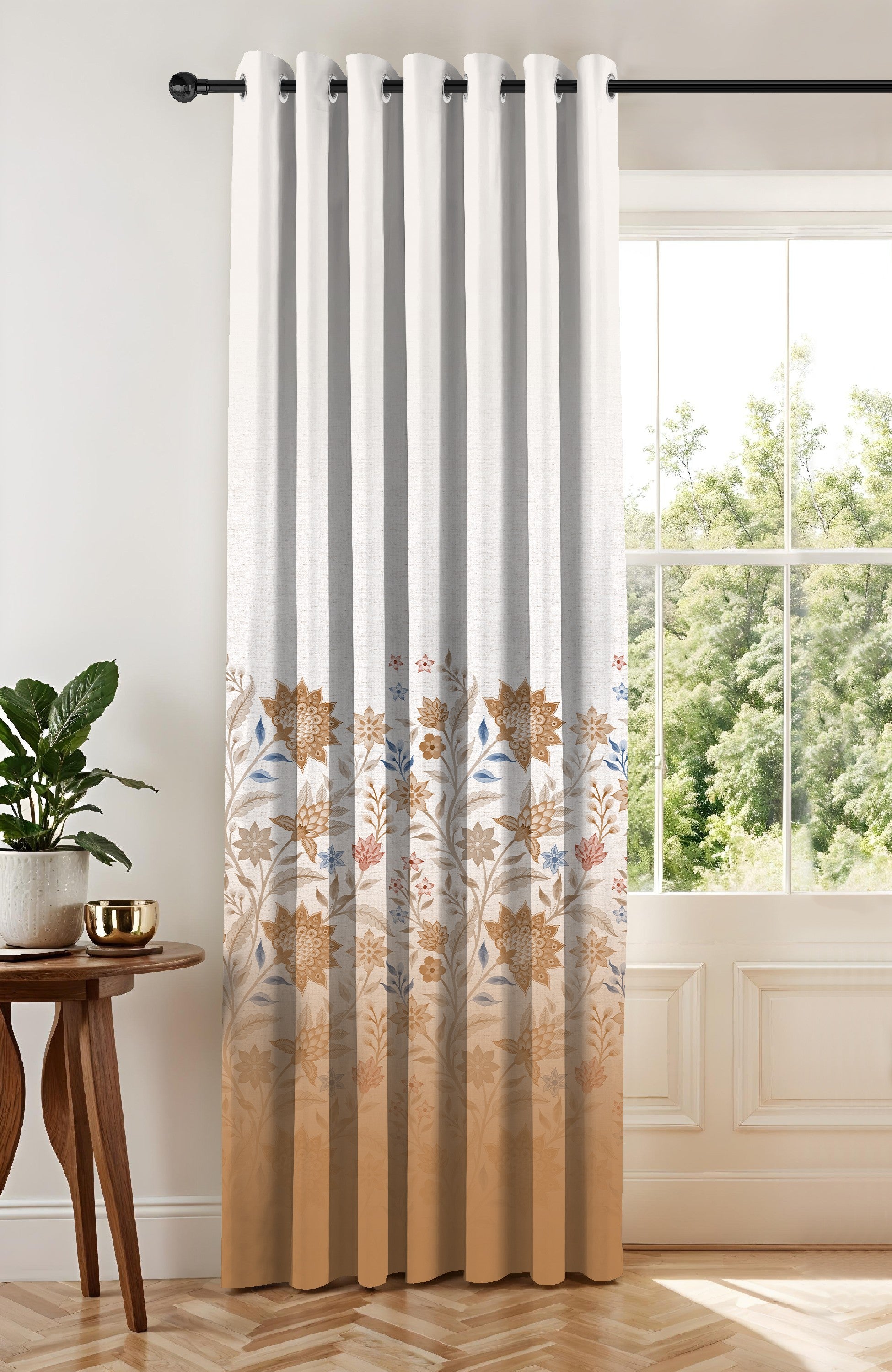 MAGNOLIA BROWN PRINTED ROOM DARKENING CURTAIN