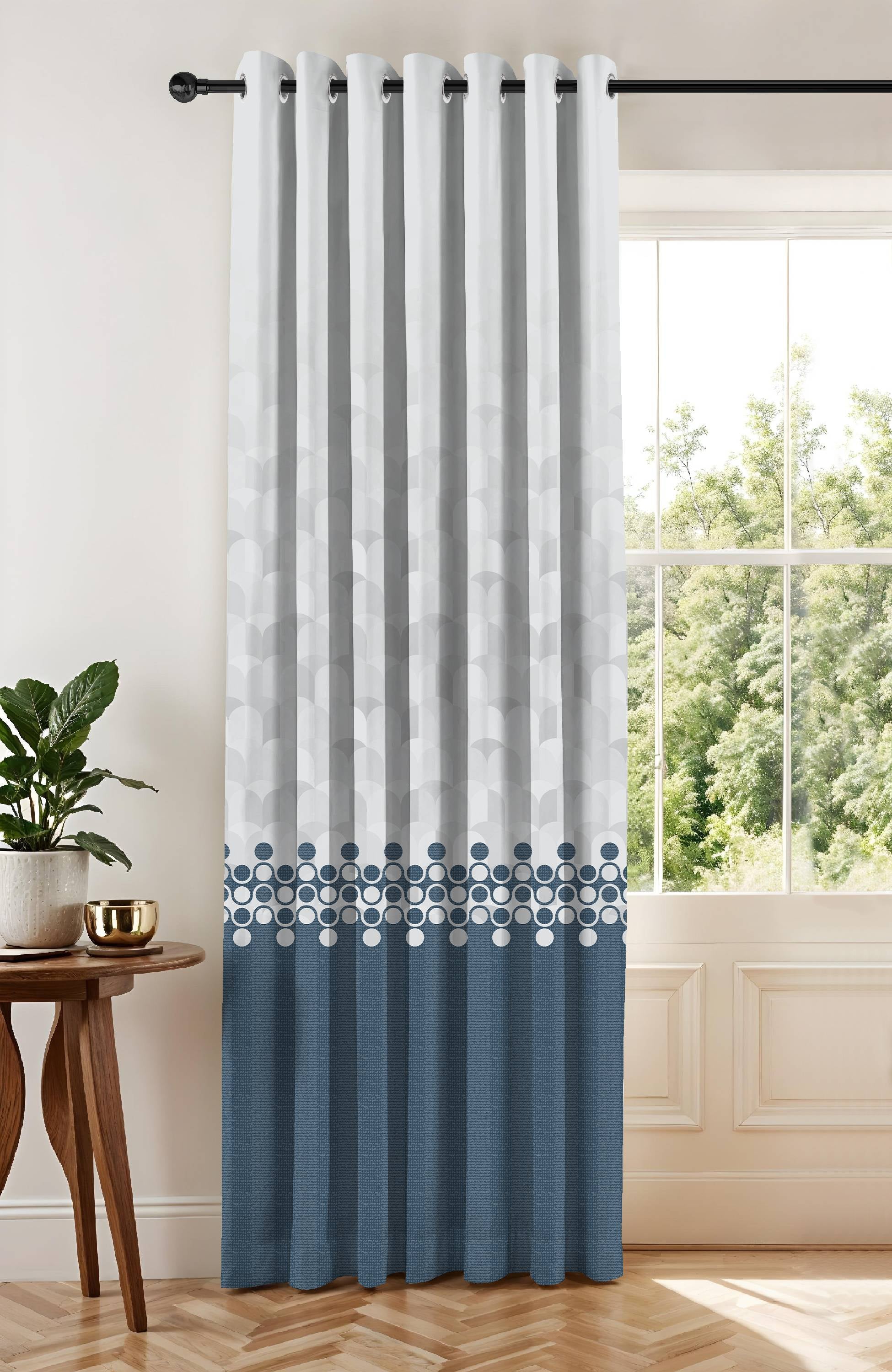 BLUSH BLUE PRINTED ROOM DARKENING CURTAIN