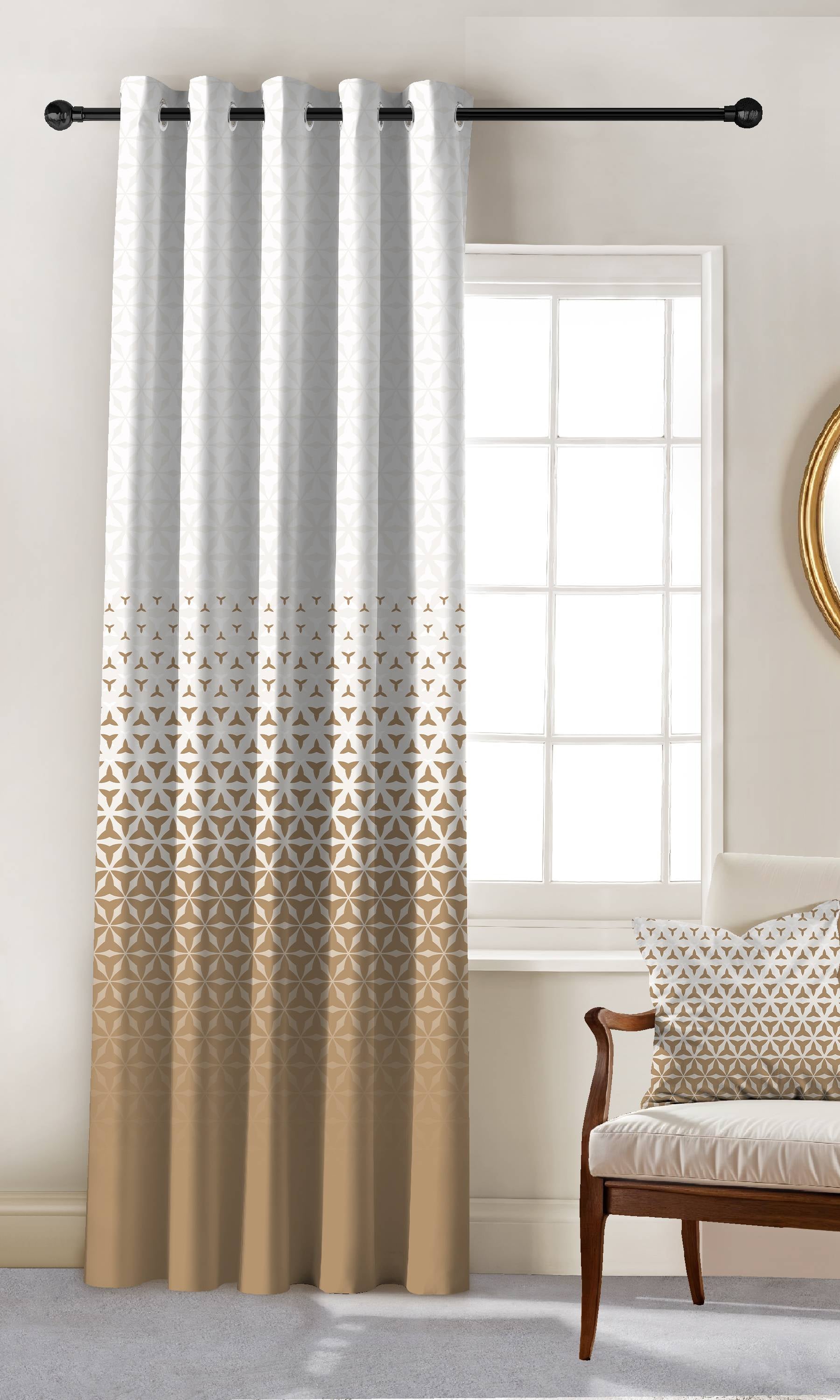 AURA CARAMEL BEIGE PRINTED ROOM DARKENING CURTAIN
