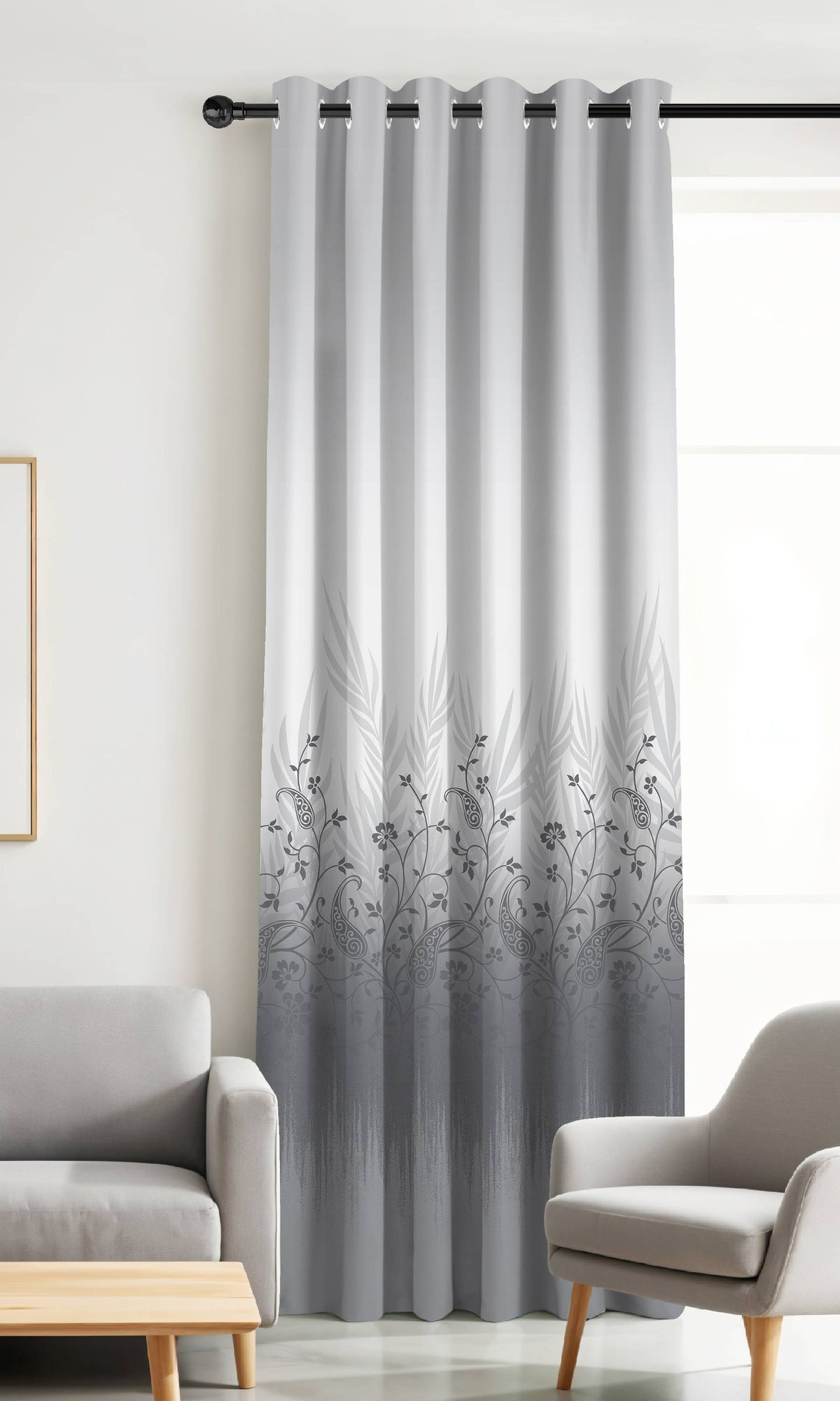 VINTORA GREY PRINTED ROOM DARKENING CURTAIN