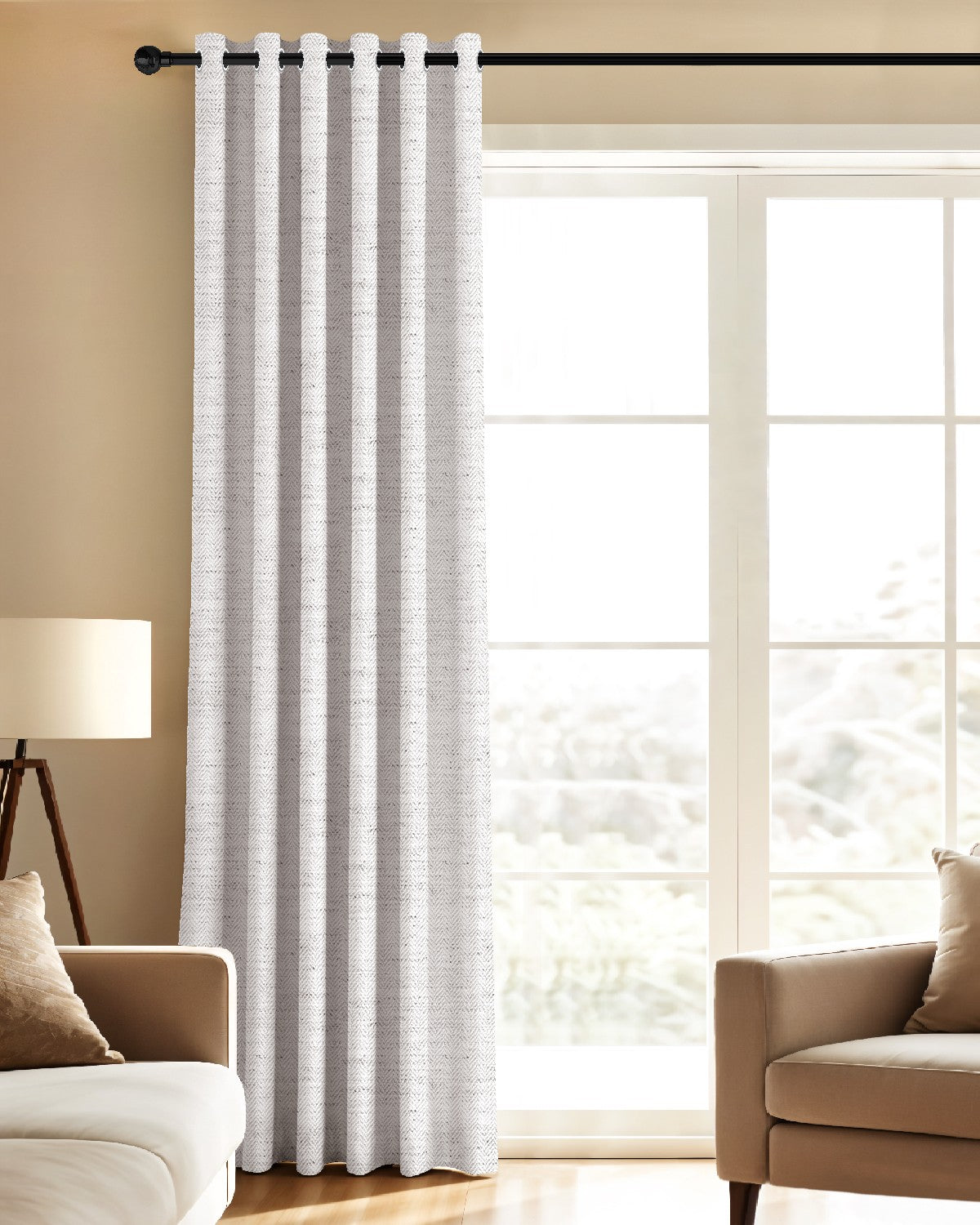 LINARA IVORY PRINTED ROOM DARKENING CURTAIN