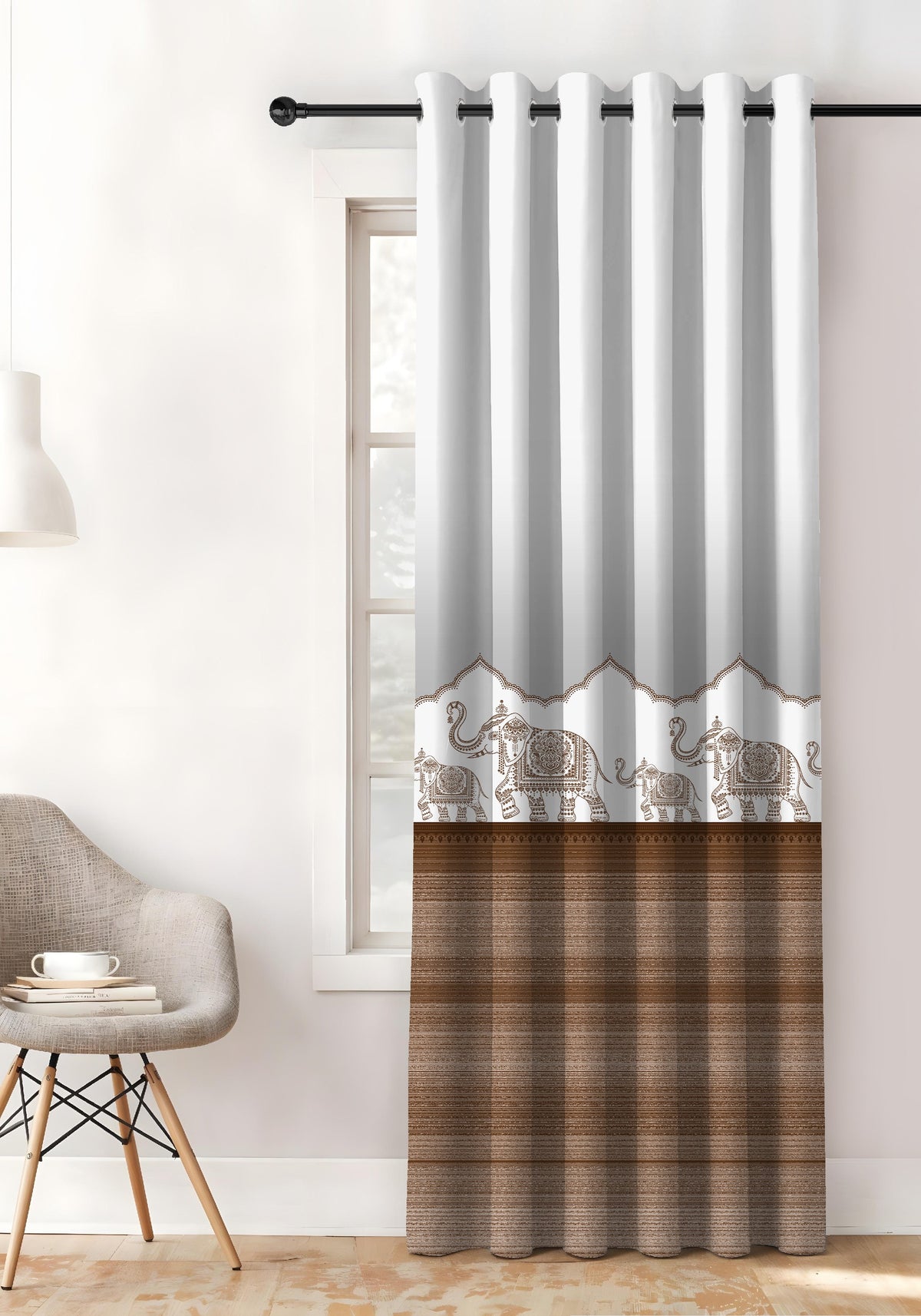 HERITAGE BROWN PRINTED ROOM DARKENING CURTAIN
