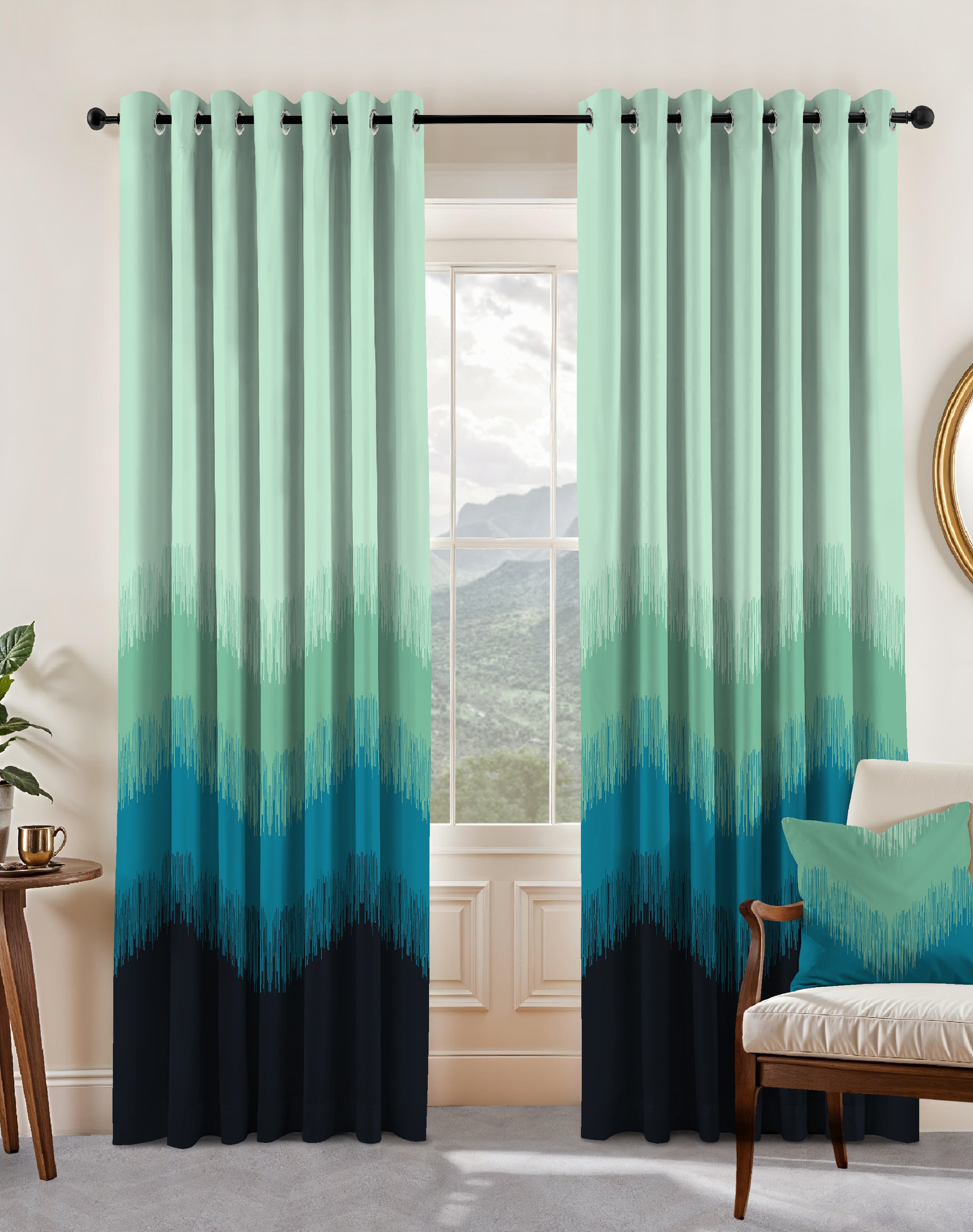 KIVO TEAL DIGITAL PRINTED BLACKOUT CURTAINS