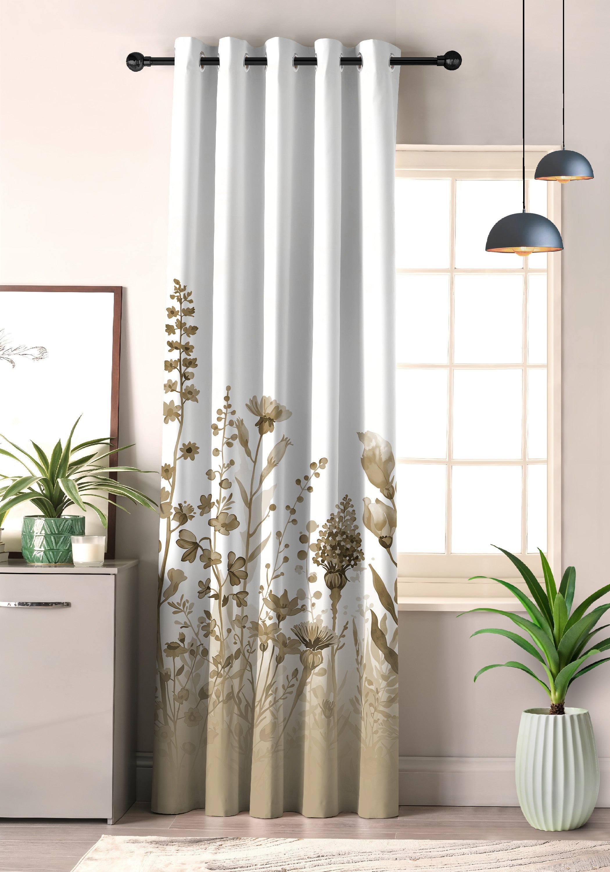 BLOSSOM LIGHT CAMEL PRINTED ROOM DARKENING CURTAIN