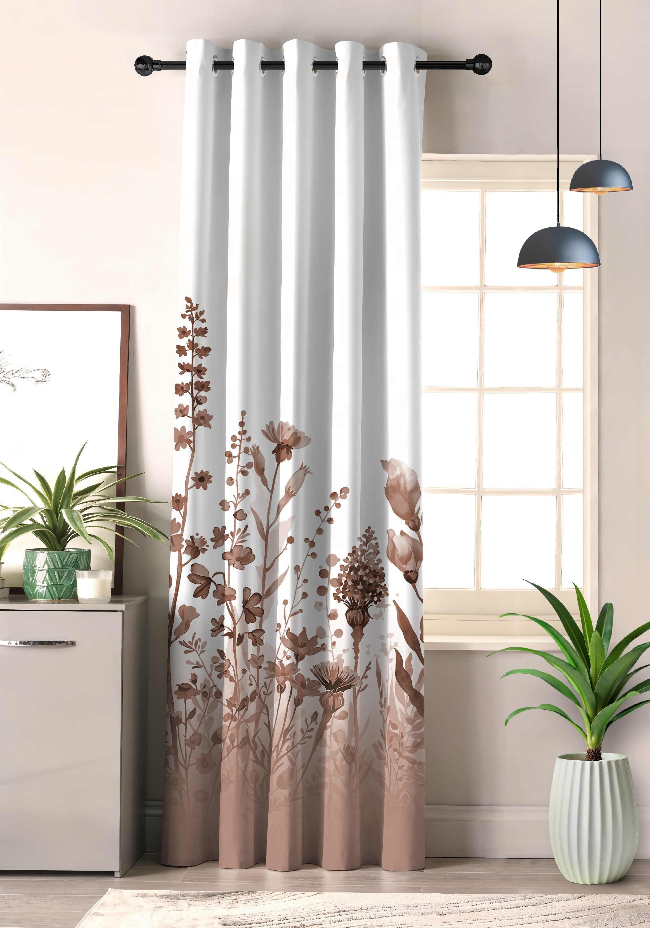 BLOSSOM ROSE BEIGE PRINTED ROOM DARKENING CURTAIN