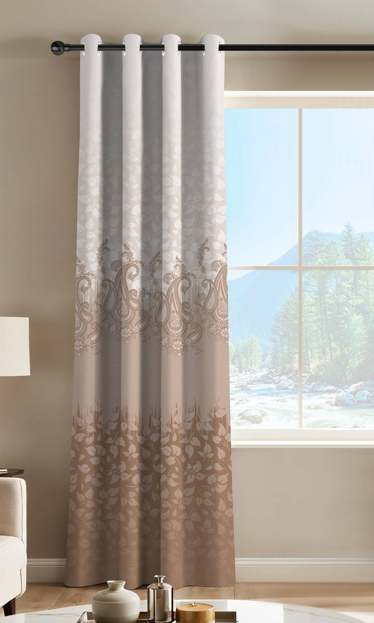 NAZAAKAT CARAMEL PRINTED ROOM DARKENING CURTAIN