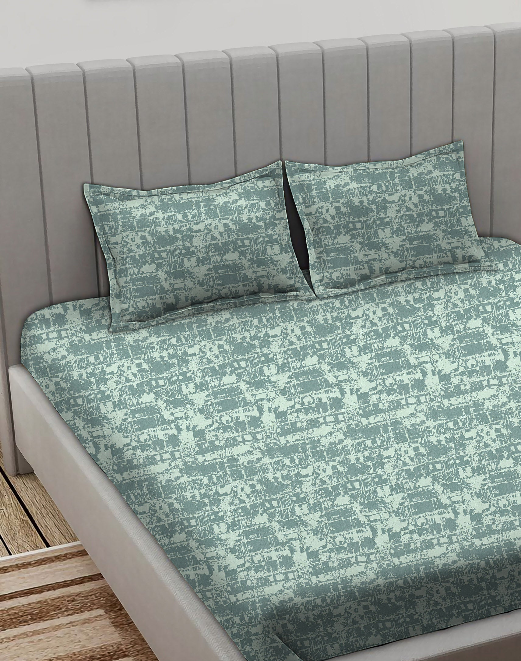 Leo Sea-Green Bedcover for Double Bed with 2 Pillow Covers King Size (104" X 90")