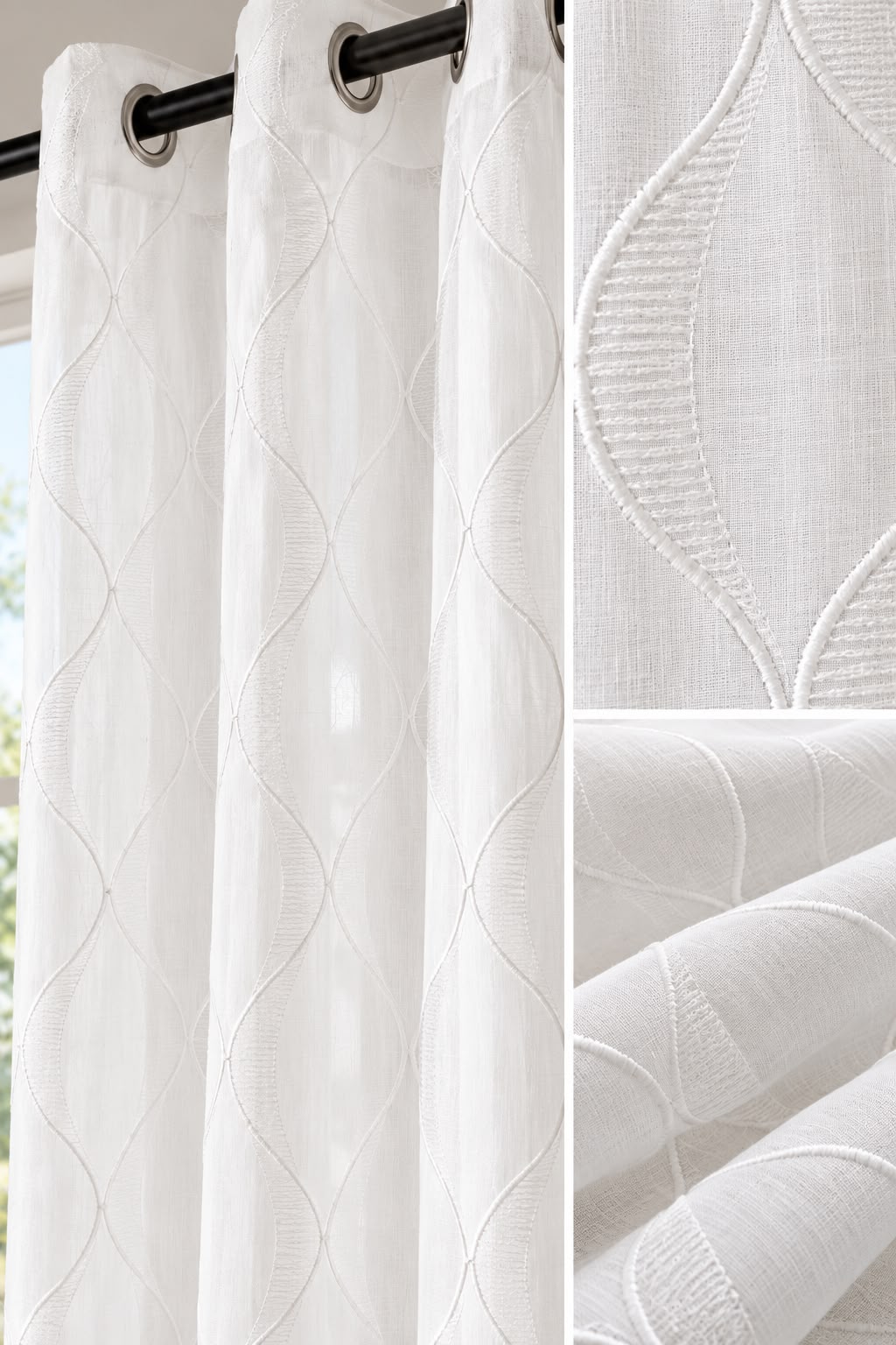 BELLA WHITE EMBROIDERY SHEER CURTAIN