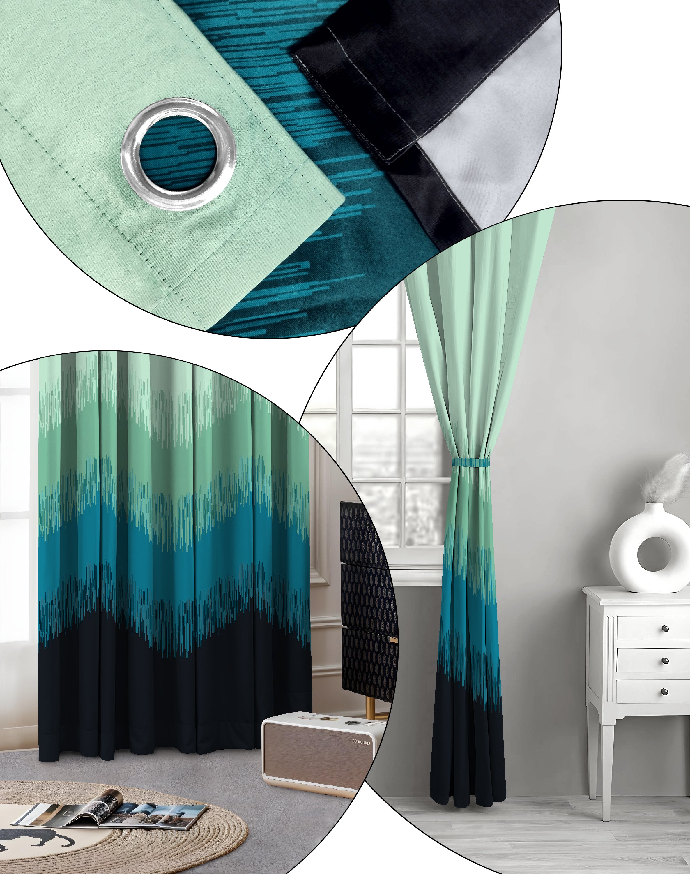 KIVO TEAL DIGITAL PRINTED BLACKOUT CURTAINS