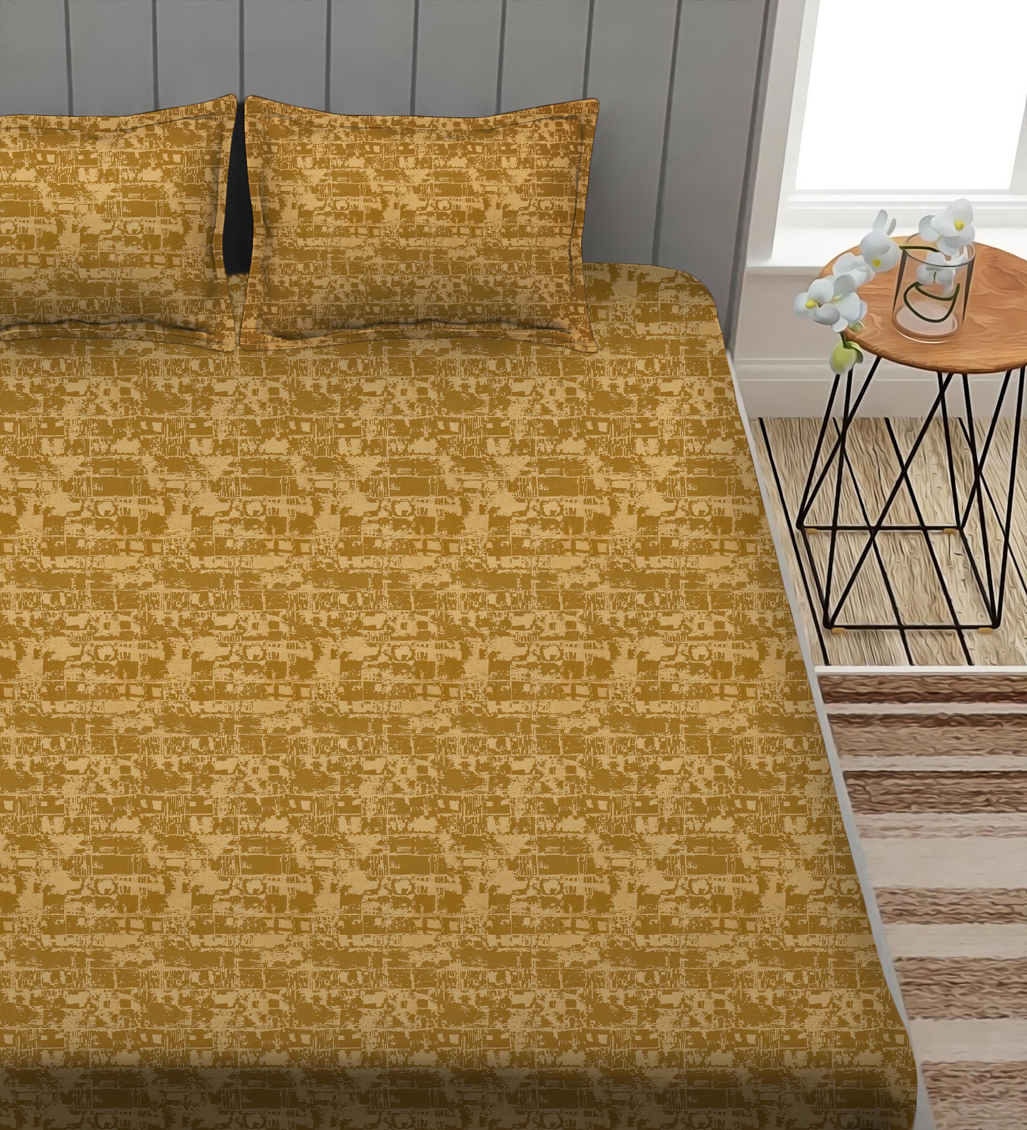 Leo  Mustard Bedcover for Double Bed with 2 PillowCovers King Size (104" X 90")