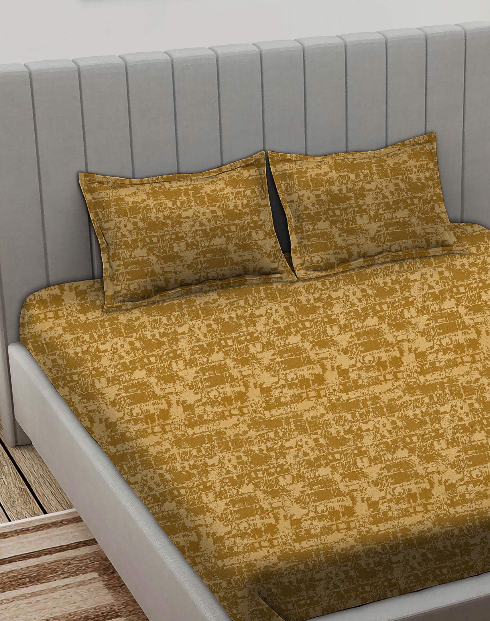 Leo  Mustard Bedcover for Double Bed with 2 PillowCovers King Size (104" X 90")