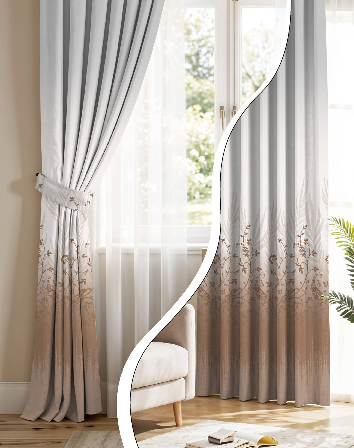 VINTORA CARAMEL PRINTED ROOM DARKENING CURTAIN