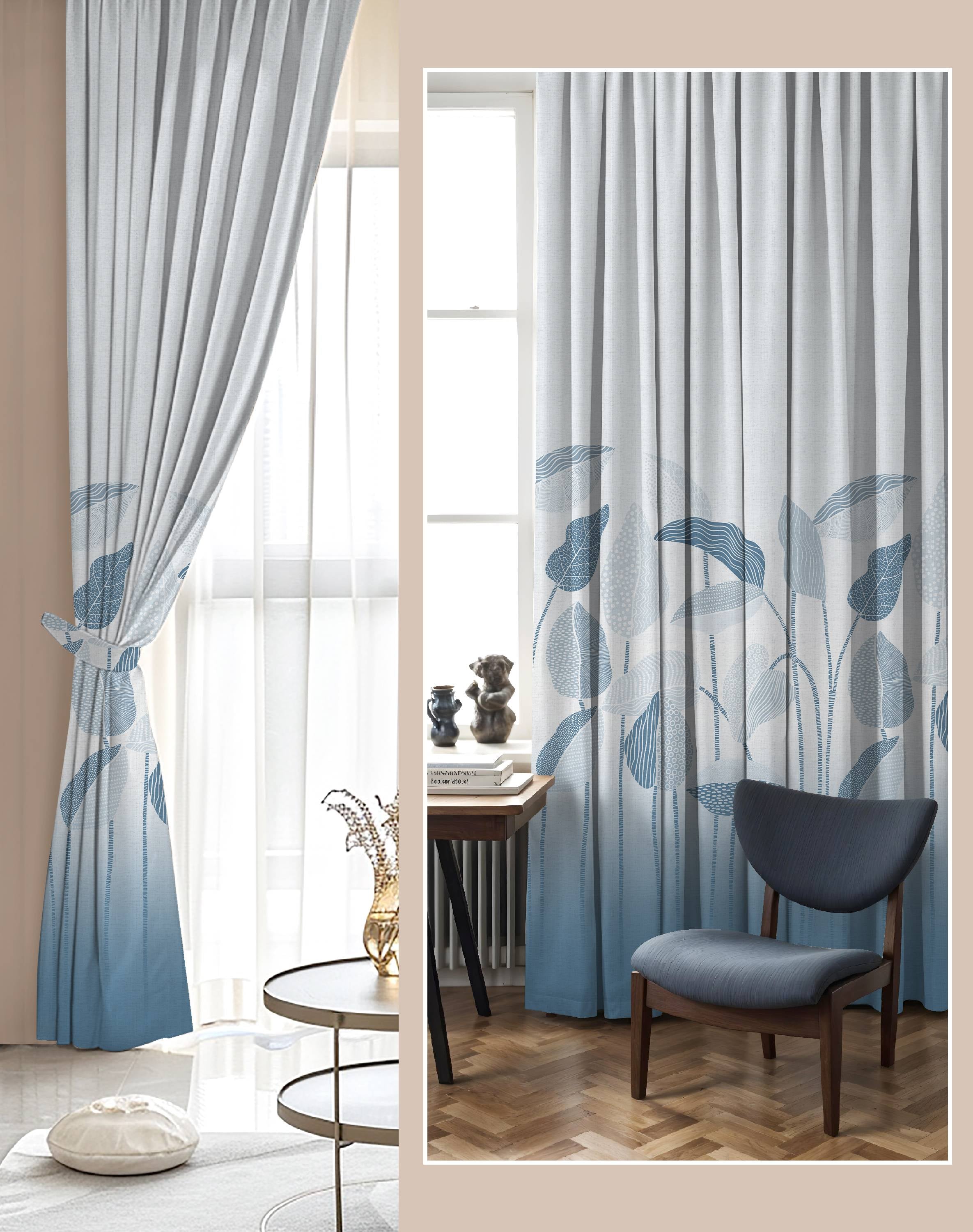 GRACE BLUE PRINTED ROOM DARKENING CURTAIN