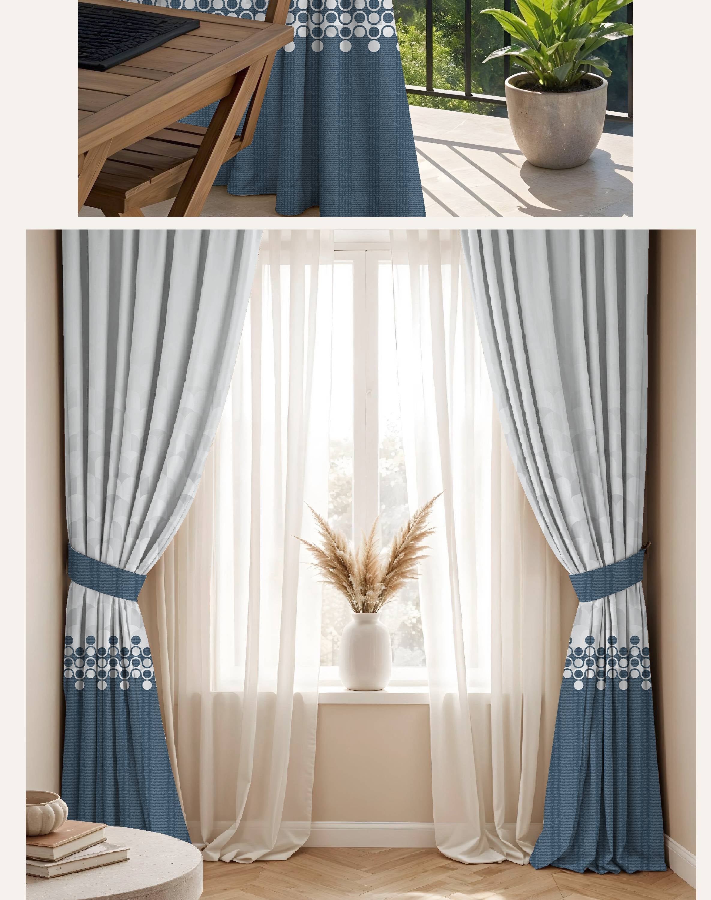 BLUSH BLUE PRINTED ROOM DARKENING CURTAIN