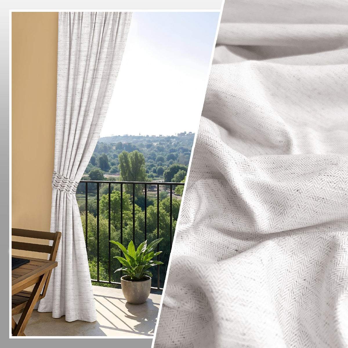 LINARA IVORY PRINTED ROOM DARKENING CURTAIN