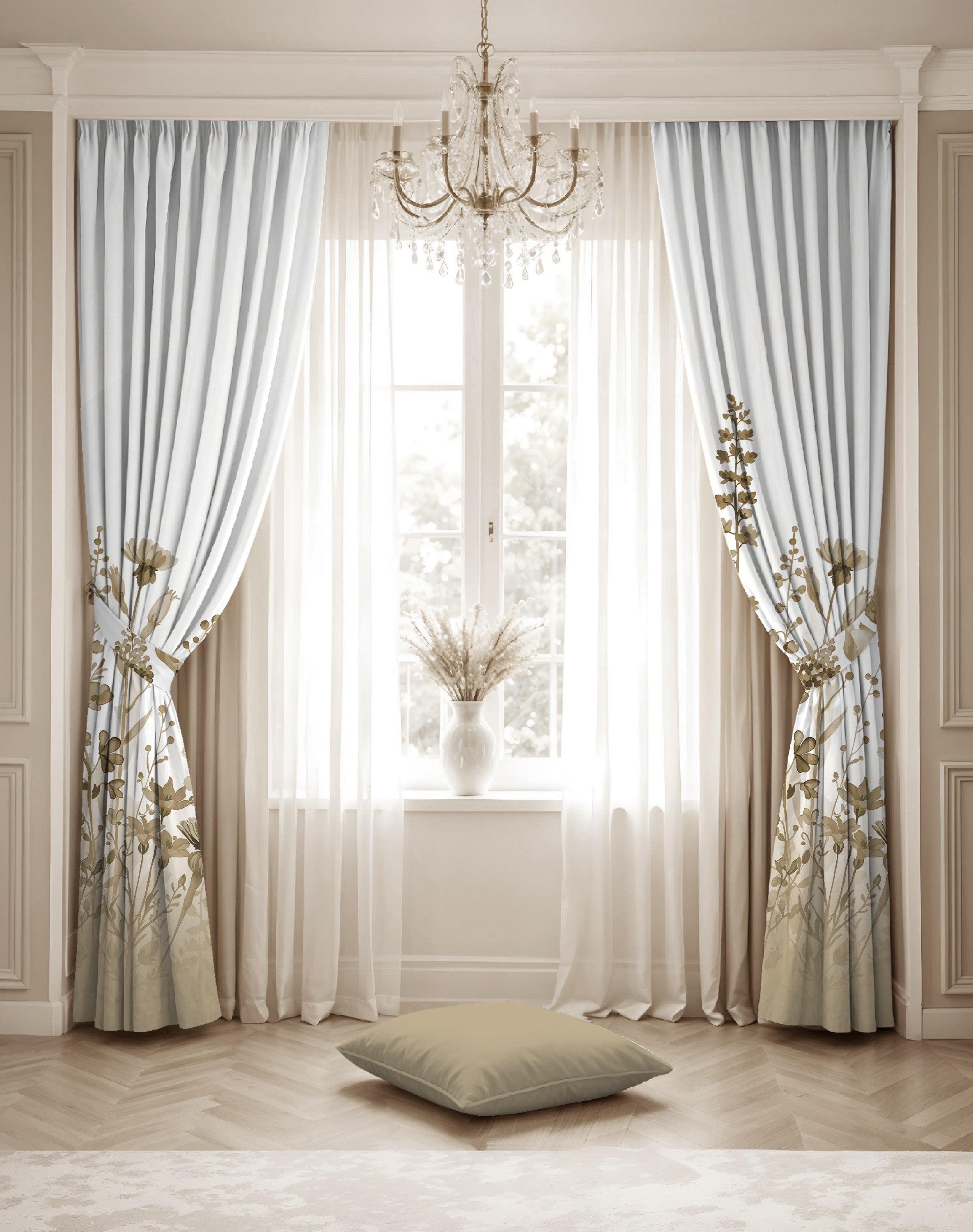 BLOSSOM LIGHT CAMEL PRINTED ROOM DARKENING CURTAIN
