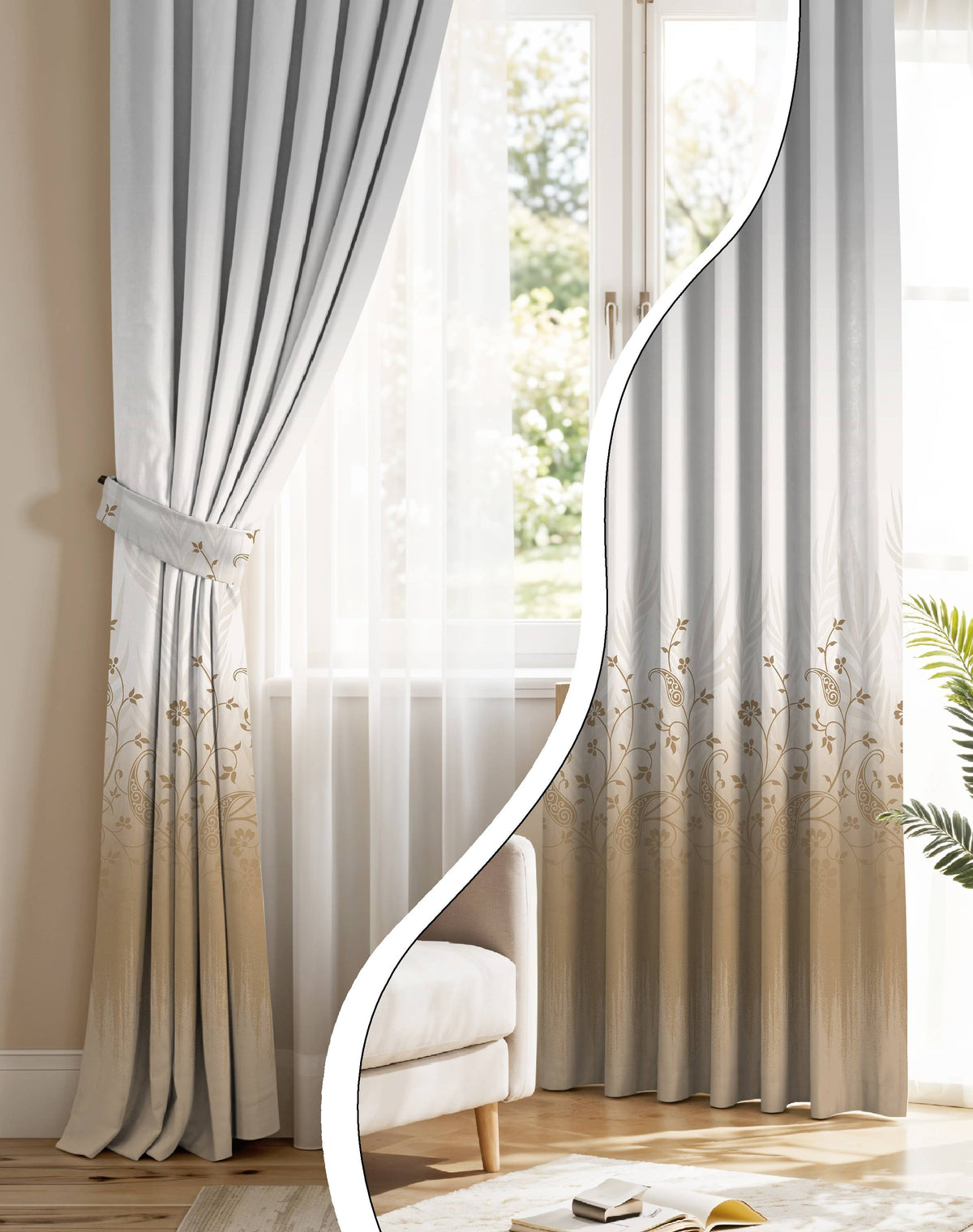 VINTORA CAMEL PRINTED ROOM DARKENING CURTAIN