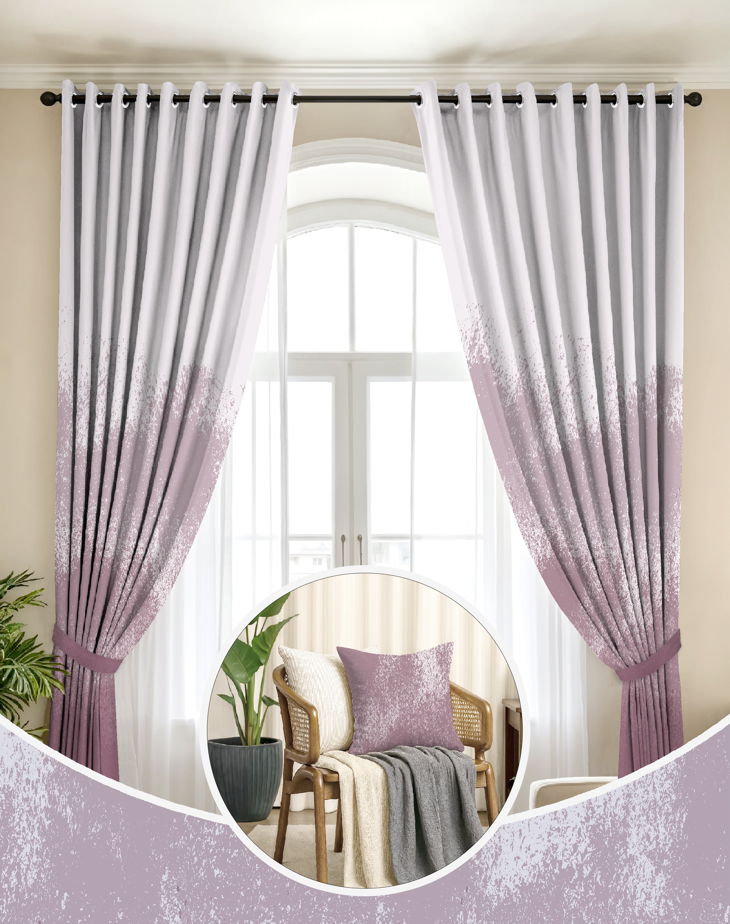 AUREX PURPLE PRINTED ROOM DARKENING CURTAIN