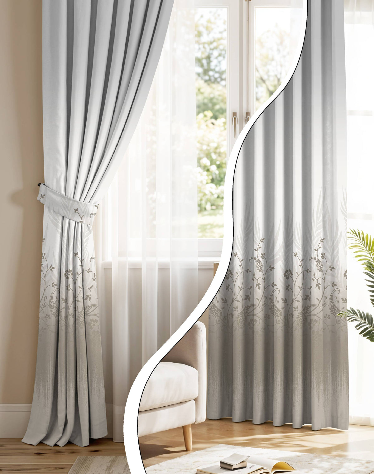 VINTORA TAUPE PRINTED ROOM DARKENING CURTAIN