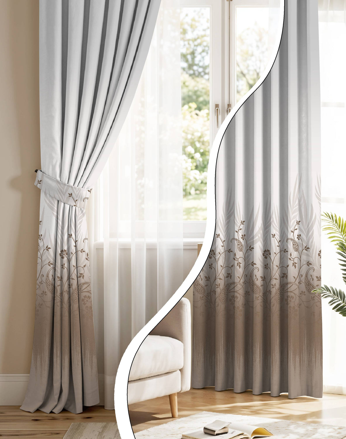 VINTORA BROWN PRINTED ROOM DARKENING CURTAIN