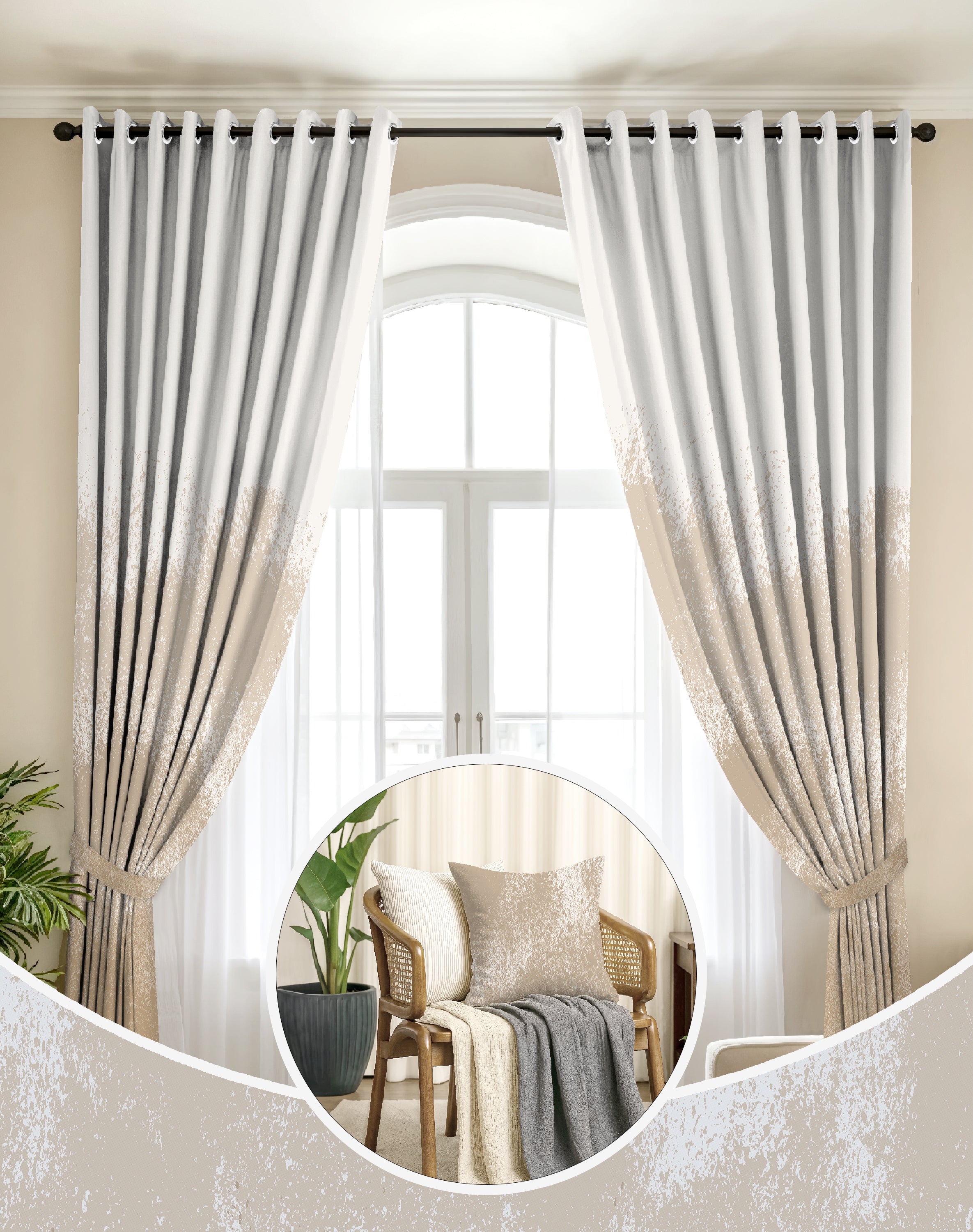 AUREX LIGHT BROWN PRINTED ROOM DARKENING CURTAIN